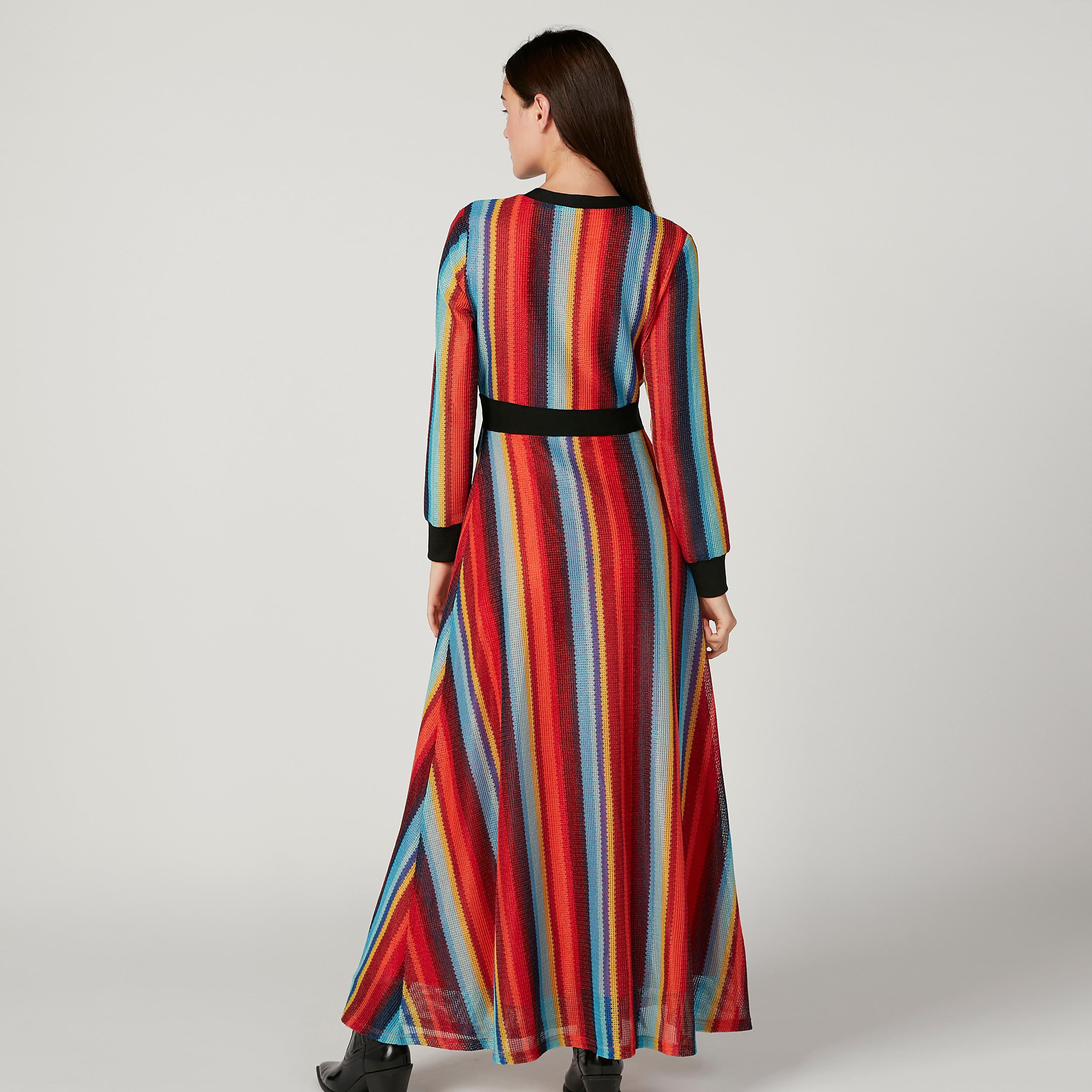 فستان طويل إيه لاين مخطط بأكمام طويلة وأربطة من آيكونيك-women-clothing-dresses-image-4