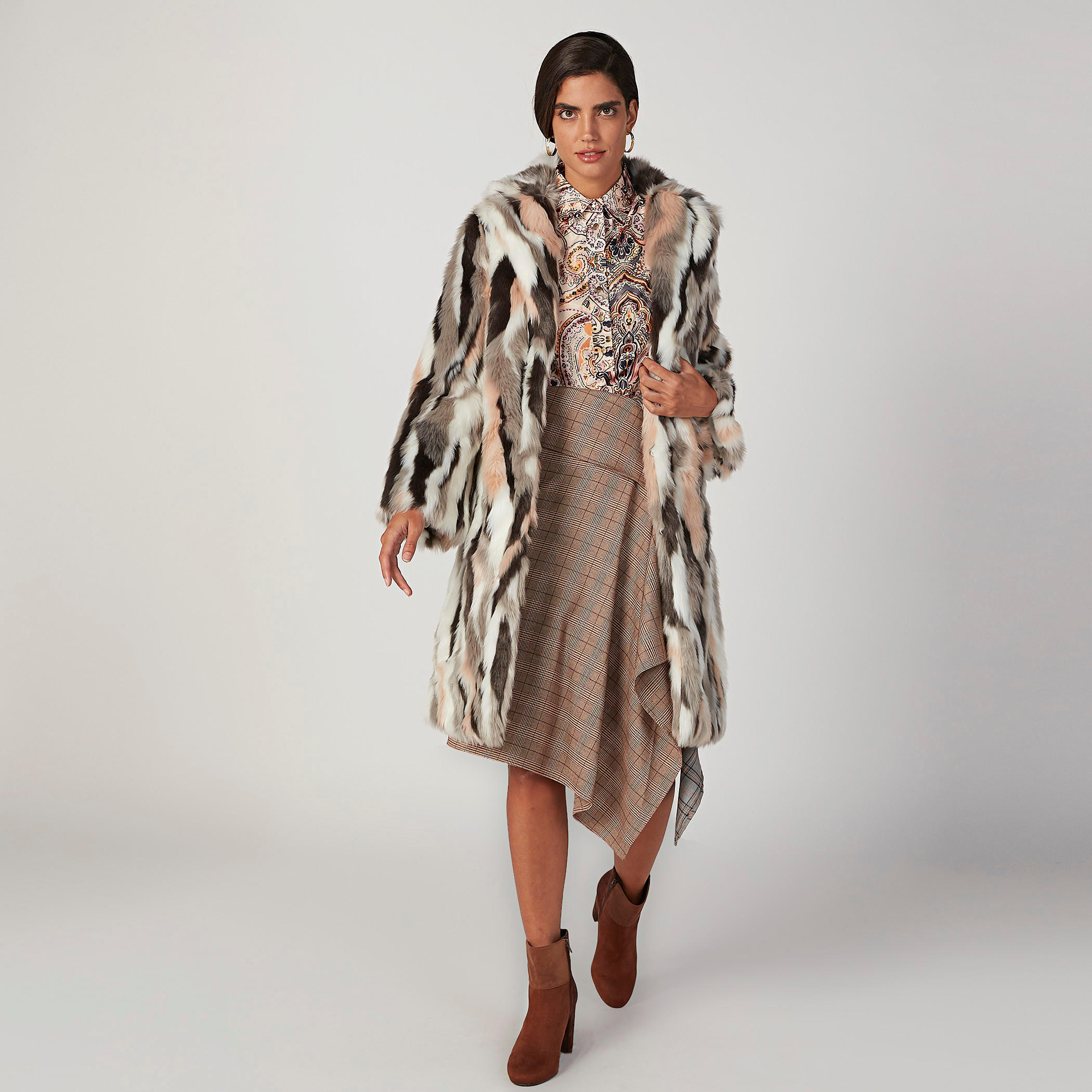 تنورة ميدي كاروهات بحوّاف غير مستوية من آيكونيك-women-clothing-bottoms-skirts-image-2