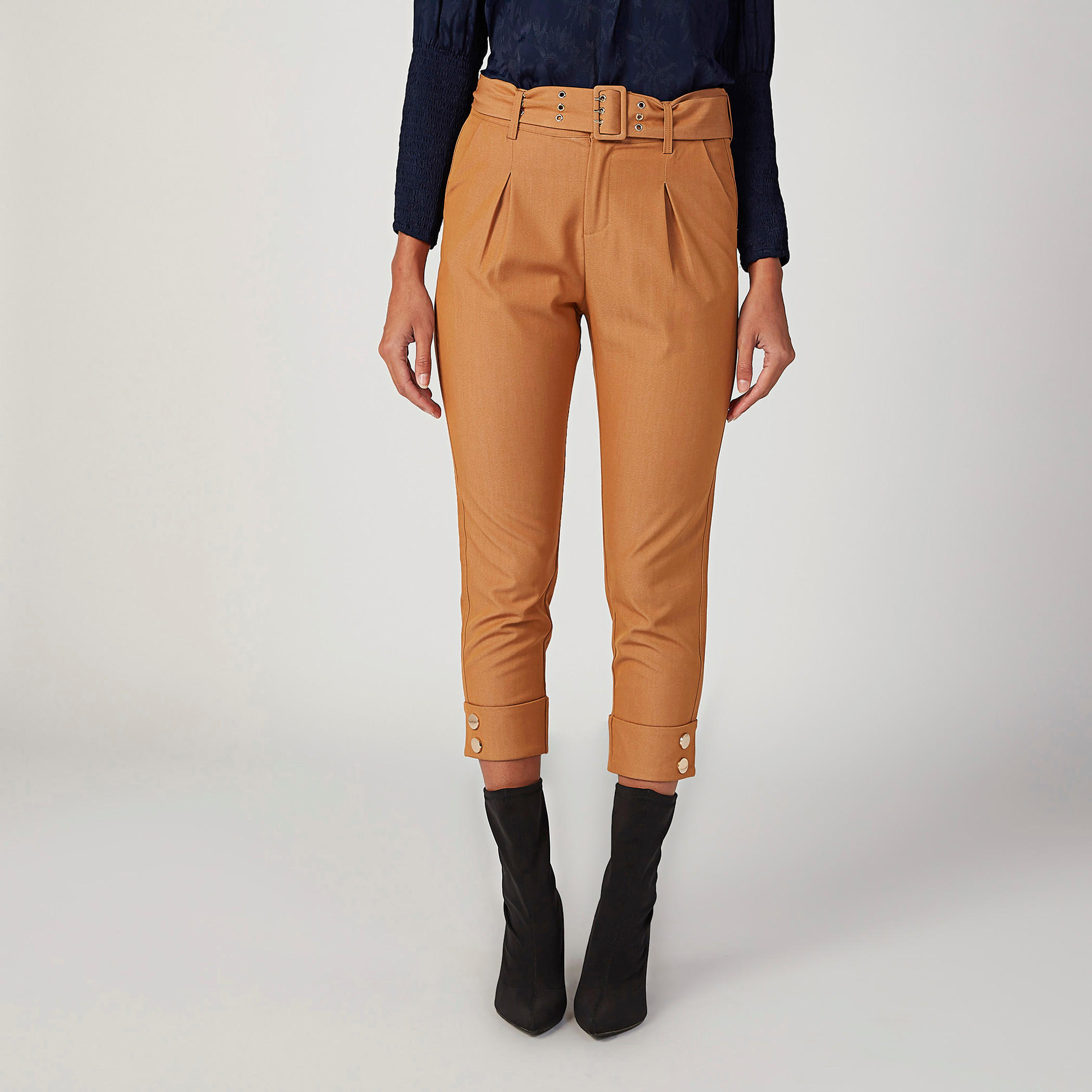 بنطلون سادة واسع بخصر مرتفع وجيوب من آيكونيك-women-clothing-bottoms-trousers-image-1