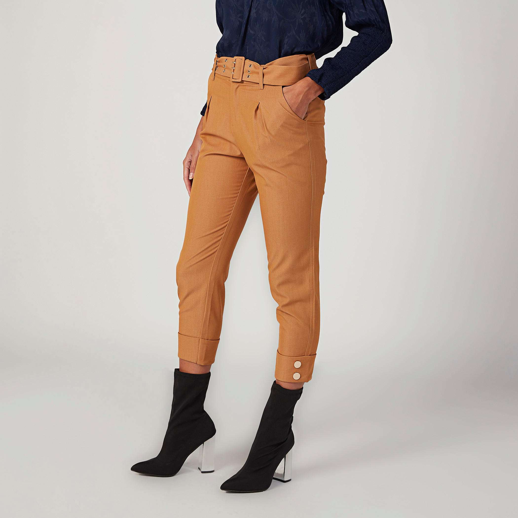 بنطلون سادة واسع بخصر مرتفع وجيوب من آيكونيك-women-clothing-bottoms-trousers-image-5