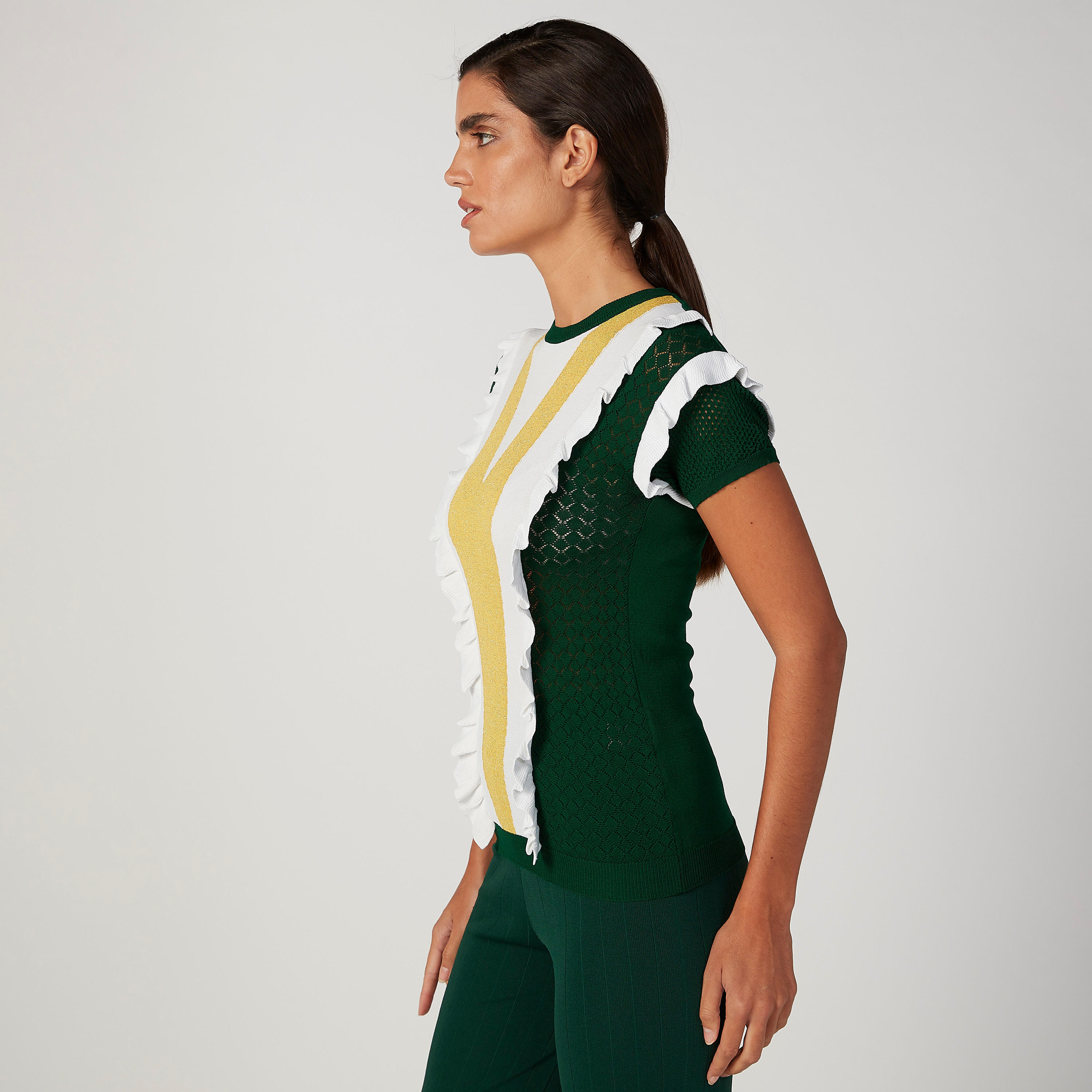 بلوزة سليم بارزة الملمس بياقة مستديرة وأكمام قصيرة من آيكونيك-women-clothing-shirtsandblouses-blouses-image-5