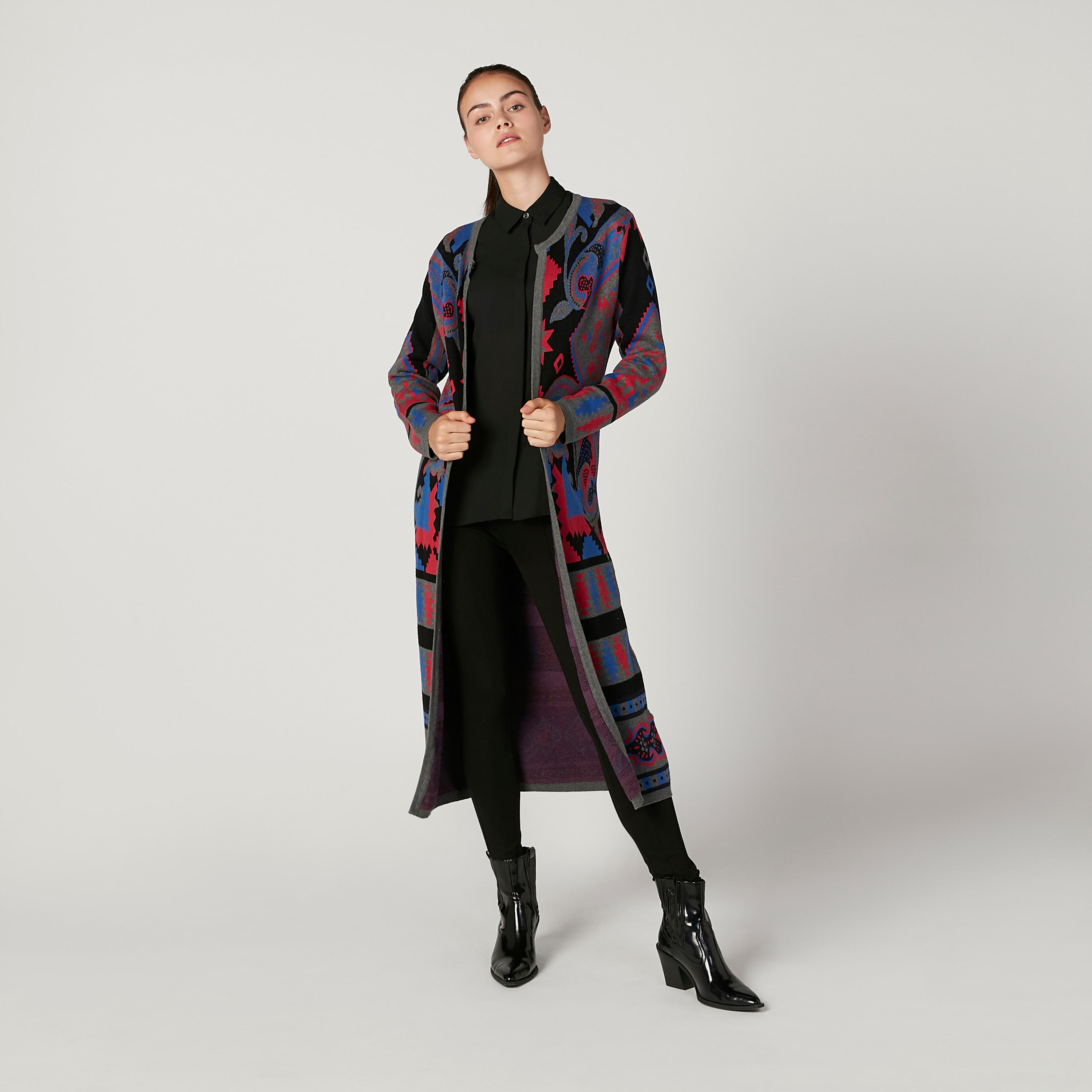 سترة كارديجان طويلة بأكمام طويلة وطبعات من آيكونيك-women-winterwear-cardigansandjumpers-cardigans-image-1