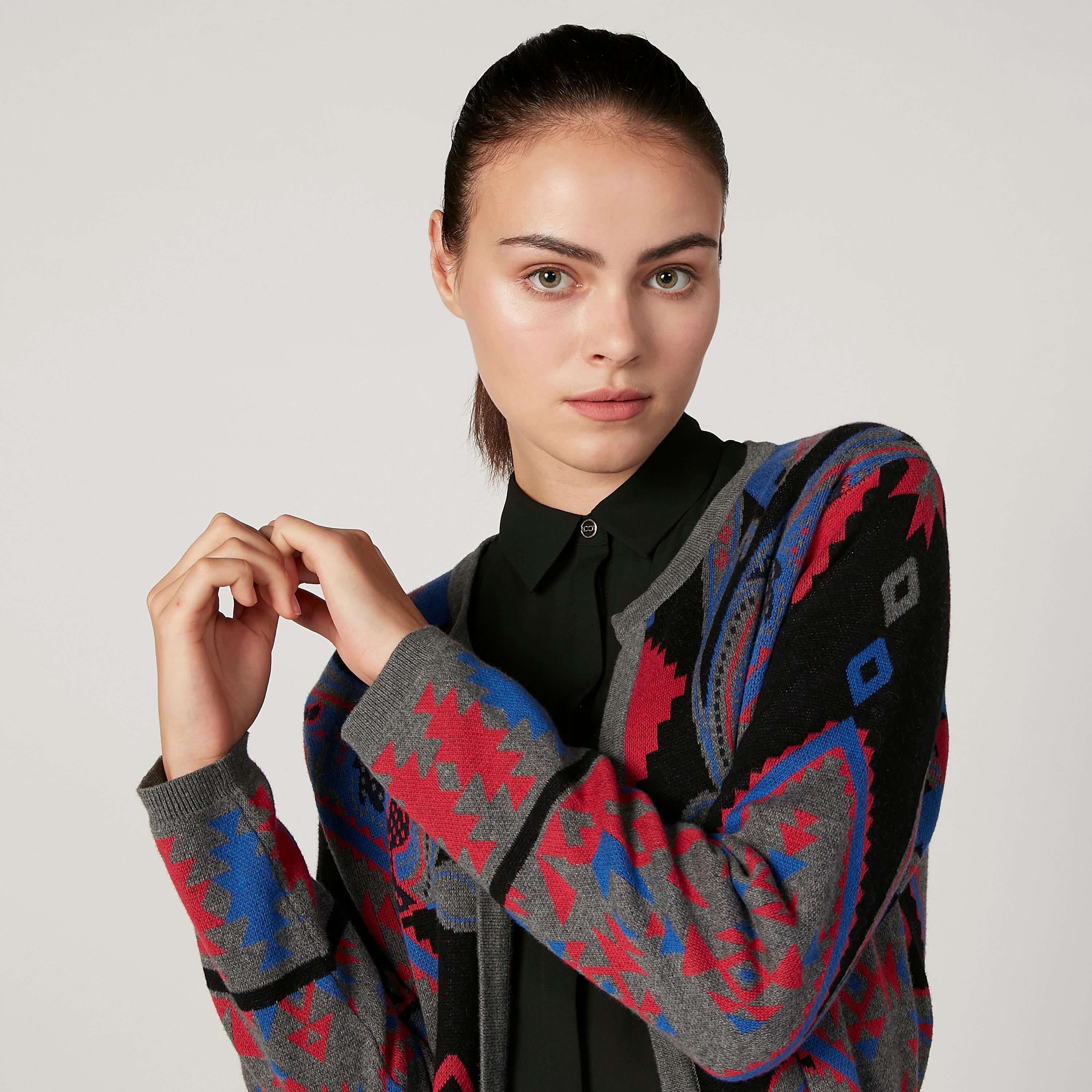 سترة كارديجان طويلة بأكمام طويلة وطبعات من آيكونيك-women-winterwear-cardigansandjumpers-cardigans-image-3