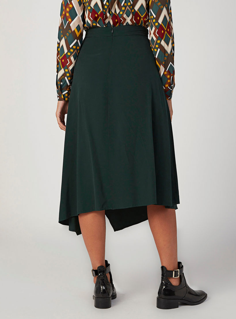 تنورة ميدي بارزة الملمس مع حواف غير متساوية وخصر مطاطي من آيكونيك-women-clothing-bottoms-skirts-image-4
