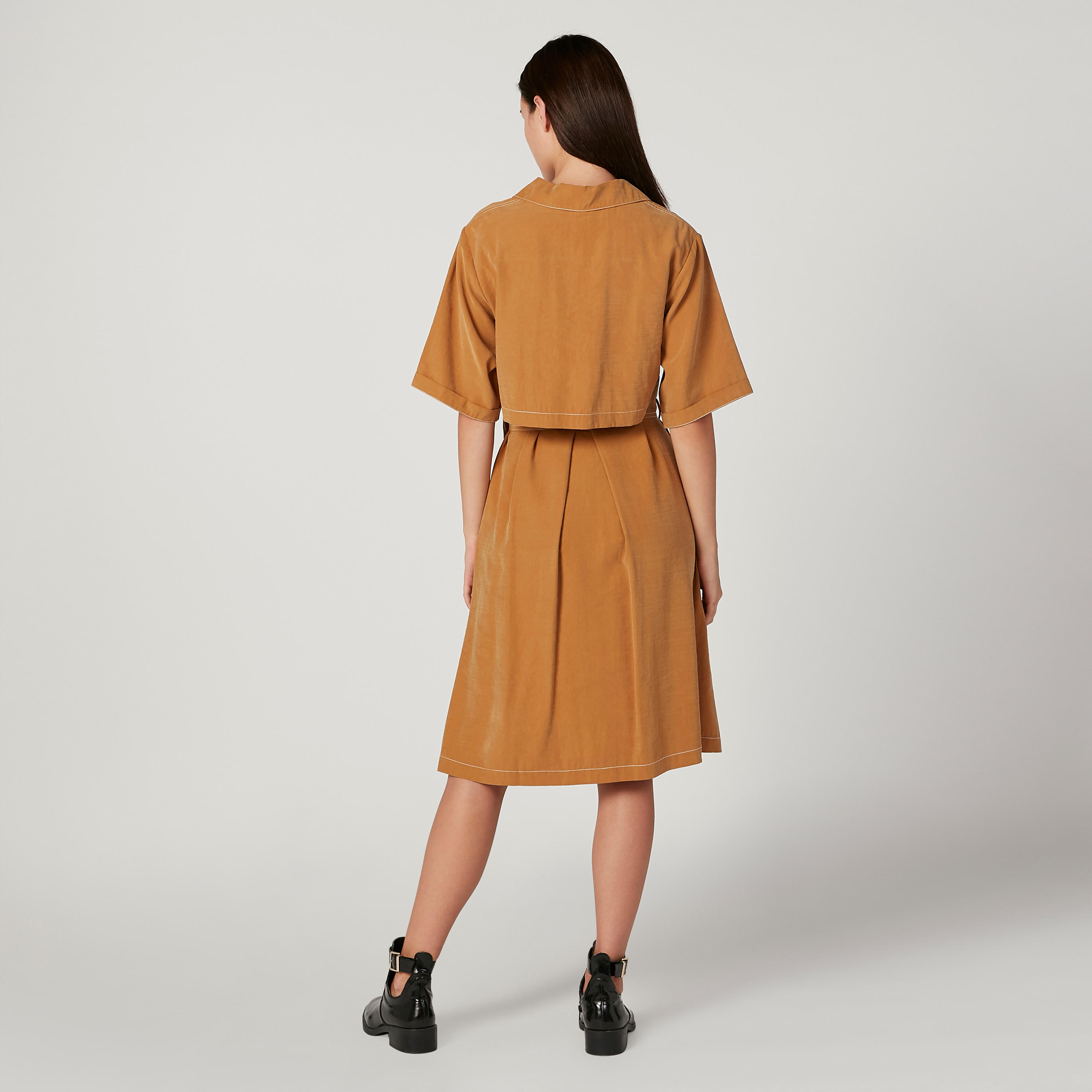 فستان ميدي إيه لاين بارز الملمس بأكمام طويلة وأربطة من آيكونيك-women-clothing-dresses-image-4