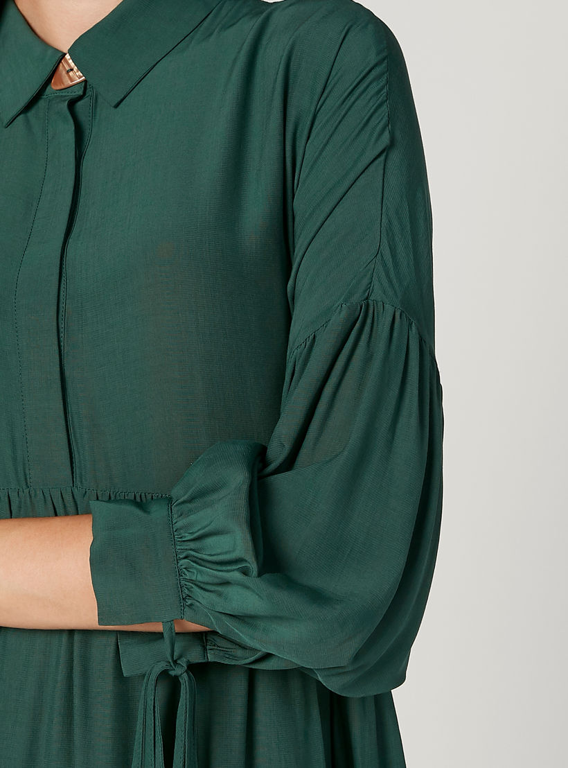 فستان ميدي إيه لاين سادة بأكمام قصيرة وحزام من آيكونيك-women-clothing-dresses-image-3