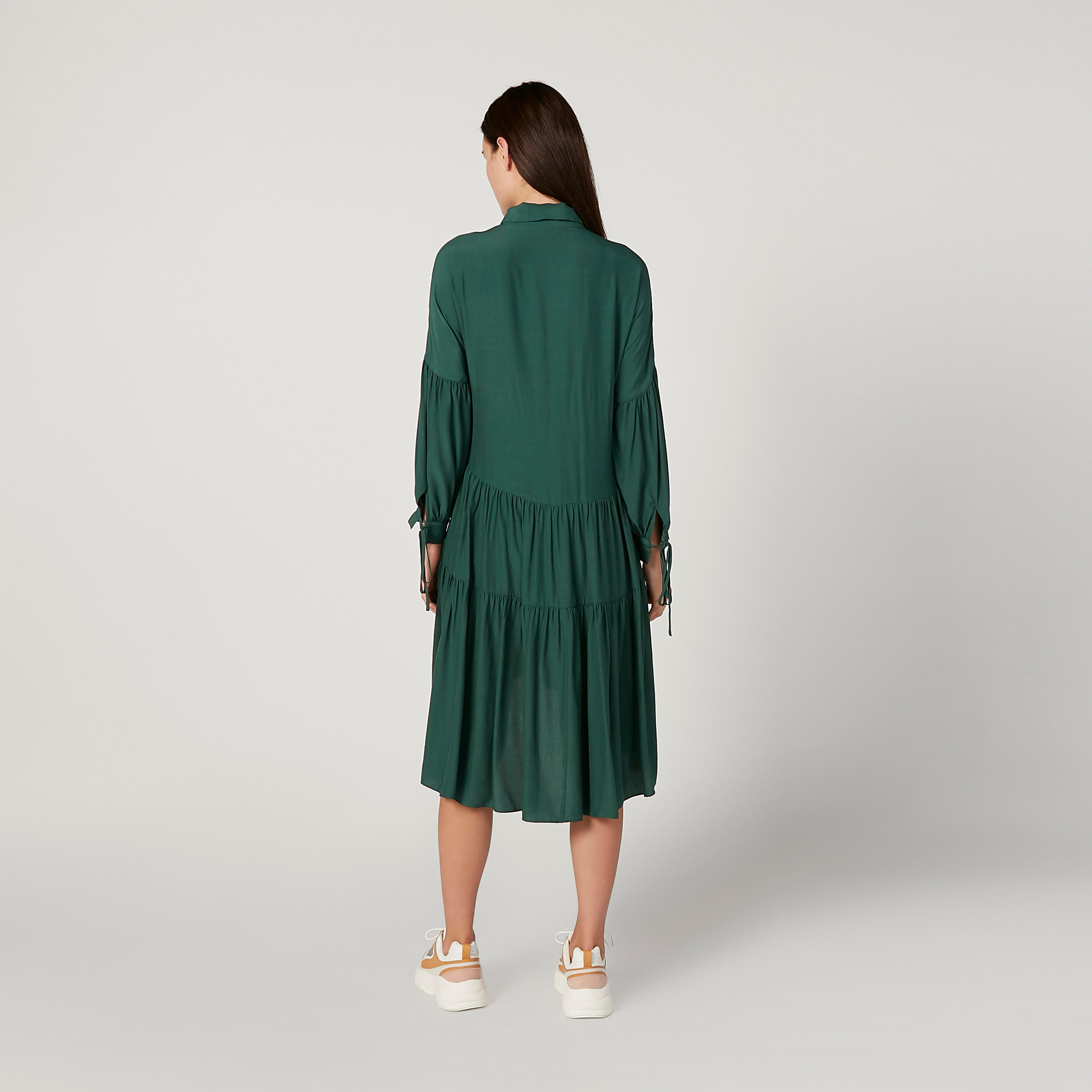 فستان ميدي إيه لاين سادة بأكمام قصيرة وحزام من آيكونيك-women-clothing-dresses-image-4