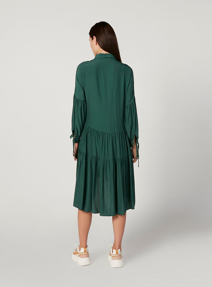 فستان ميدي إيه لاين سادة بأكمام قصيرة وحزام من آيكونيك-women-clothing-dresses-image-4