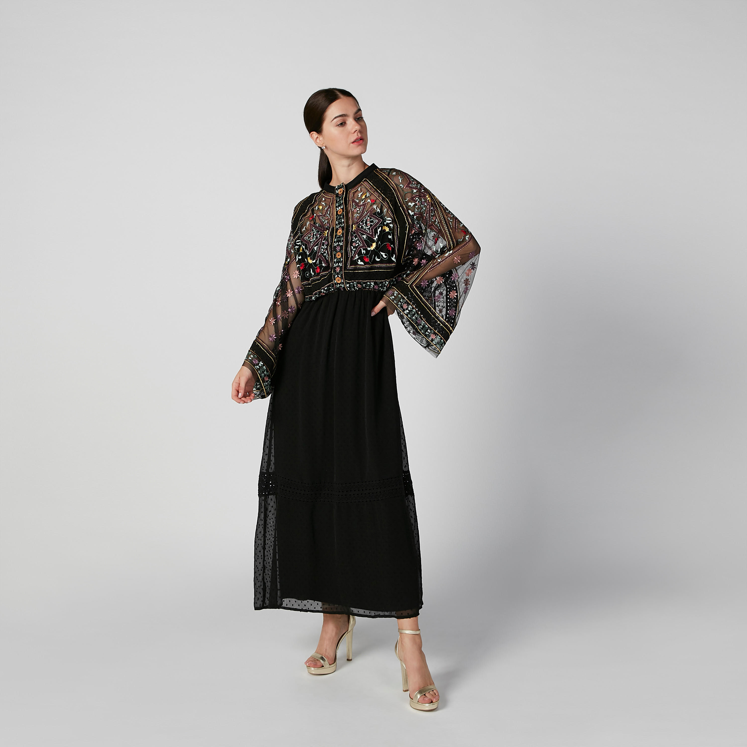 فستان طويل إيه لاين مطرز بأكمام واسعة من آيكونيك-women-clothing-dresses-image-4
