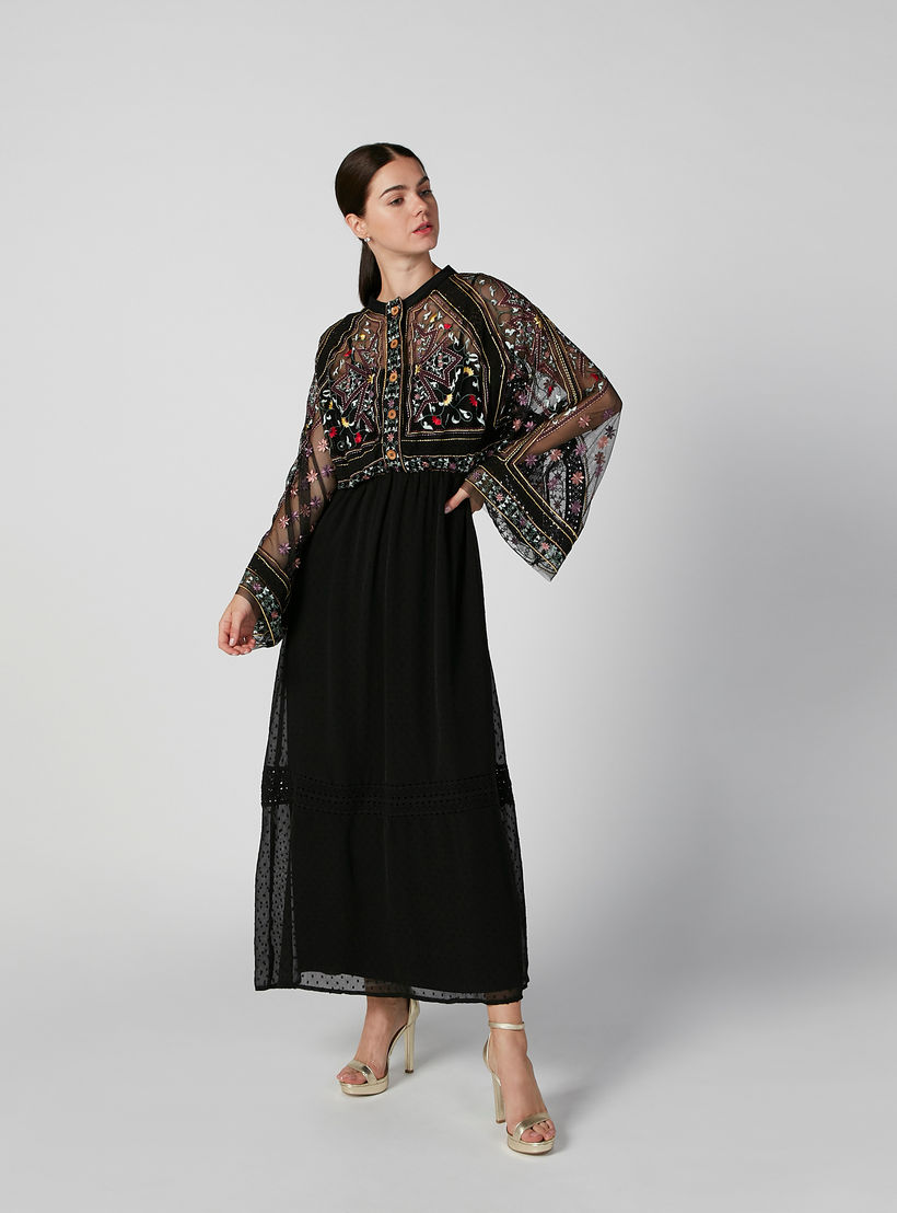 فستان طويل إيه لاين مطرز بأكمام واسعة من آيكونيك-women-clothing-dresses-image-4