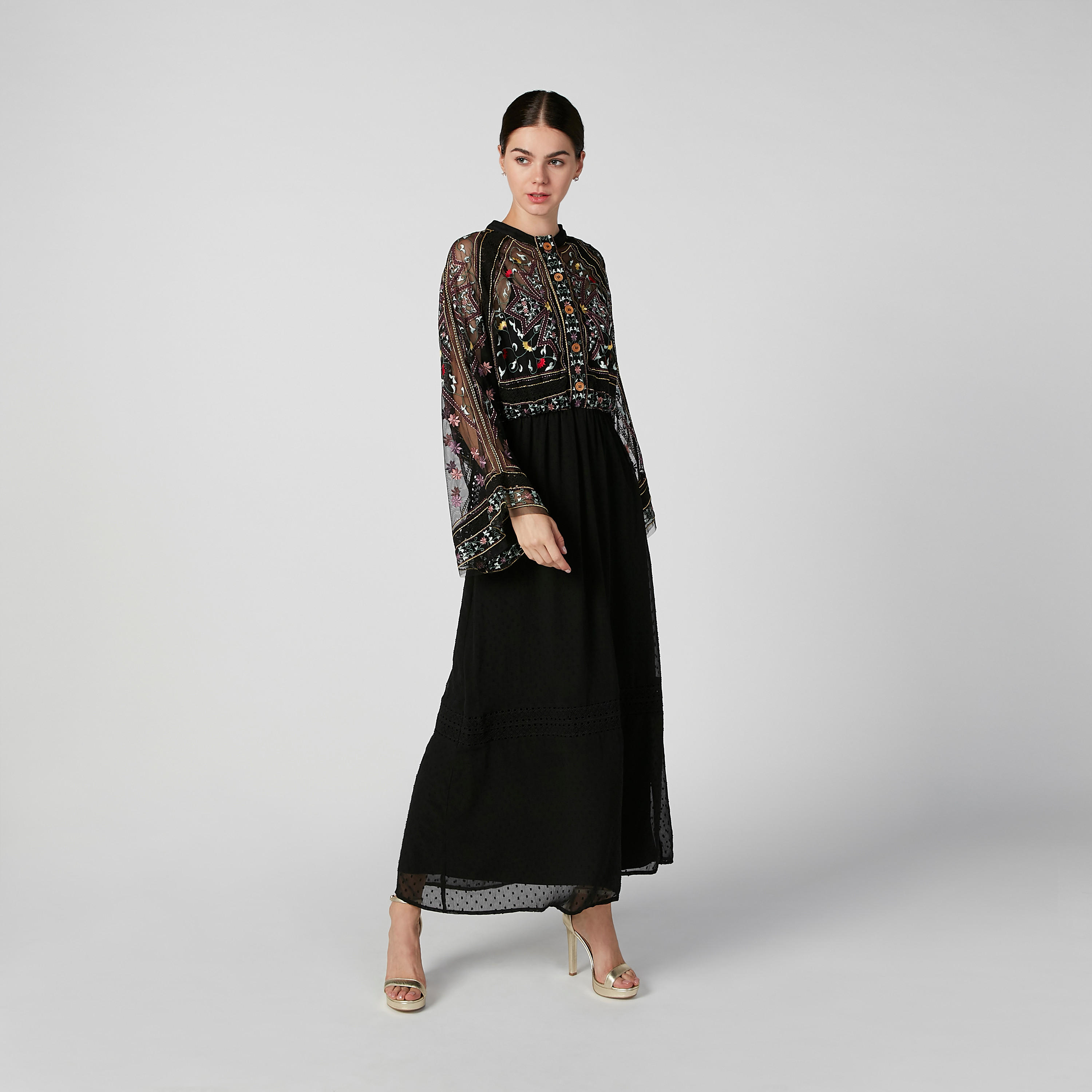 فستان طويل إيه لاين مطرز بأكمام واسعة من آيكونيك-women-clothing-dresses-image-3