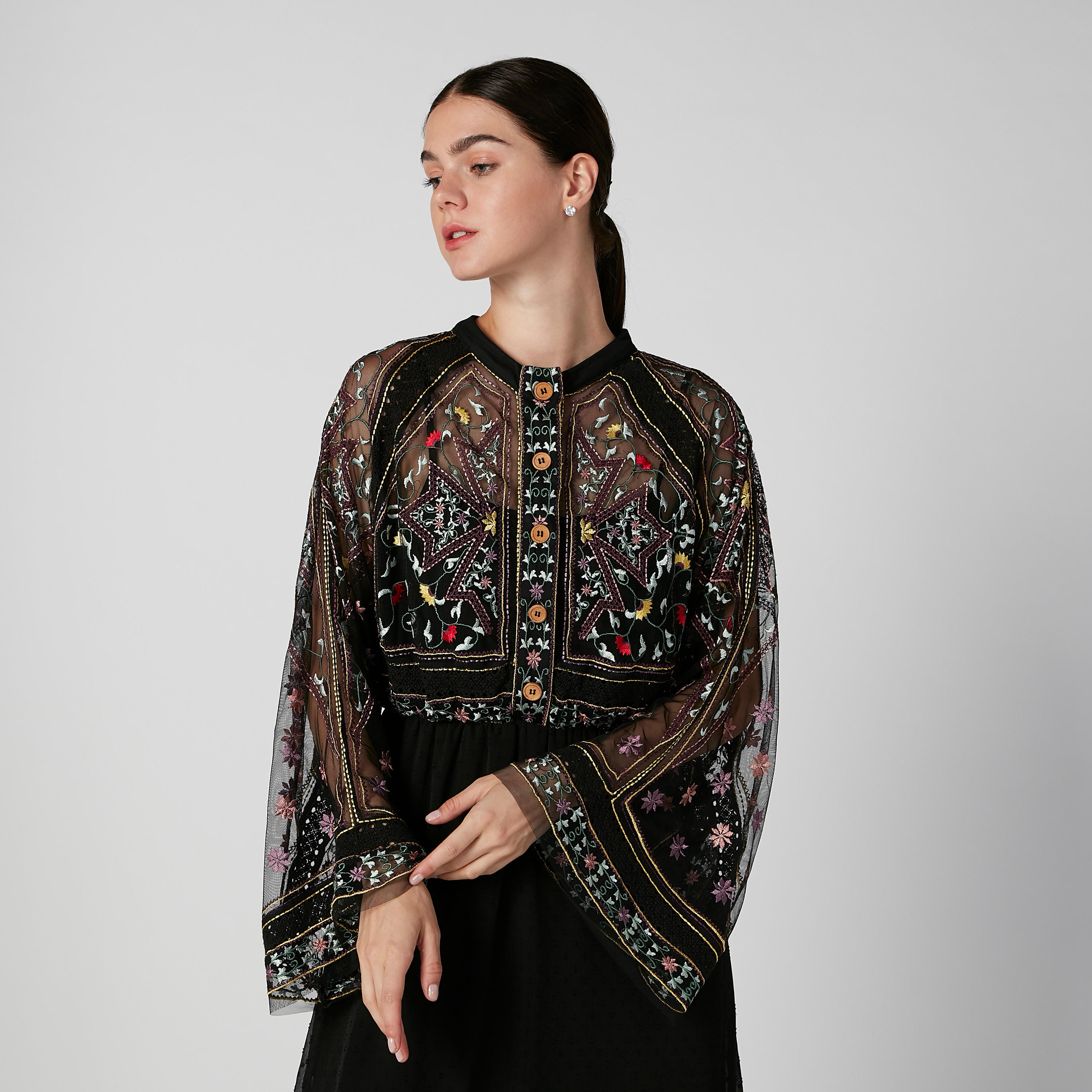 فستان طويل إيه لاين مطرز بأكمام واسعة من آيكونيك-women-clothing-dresses-image-2