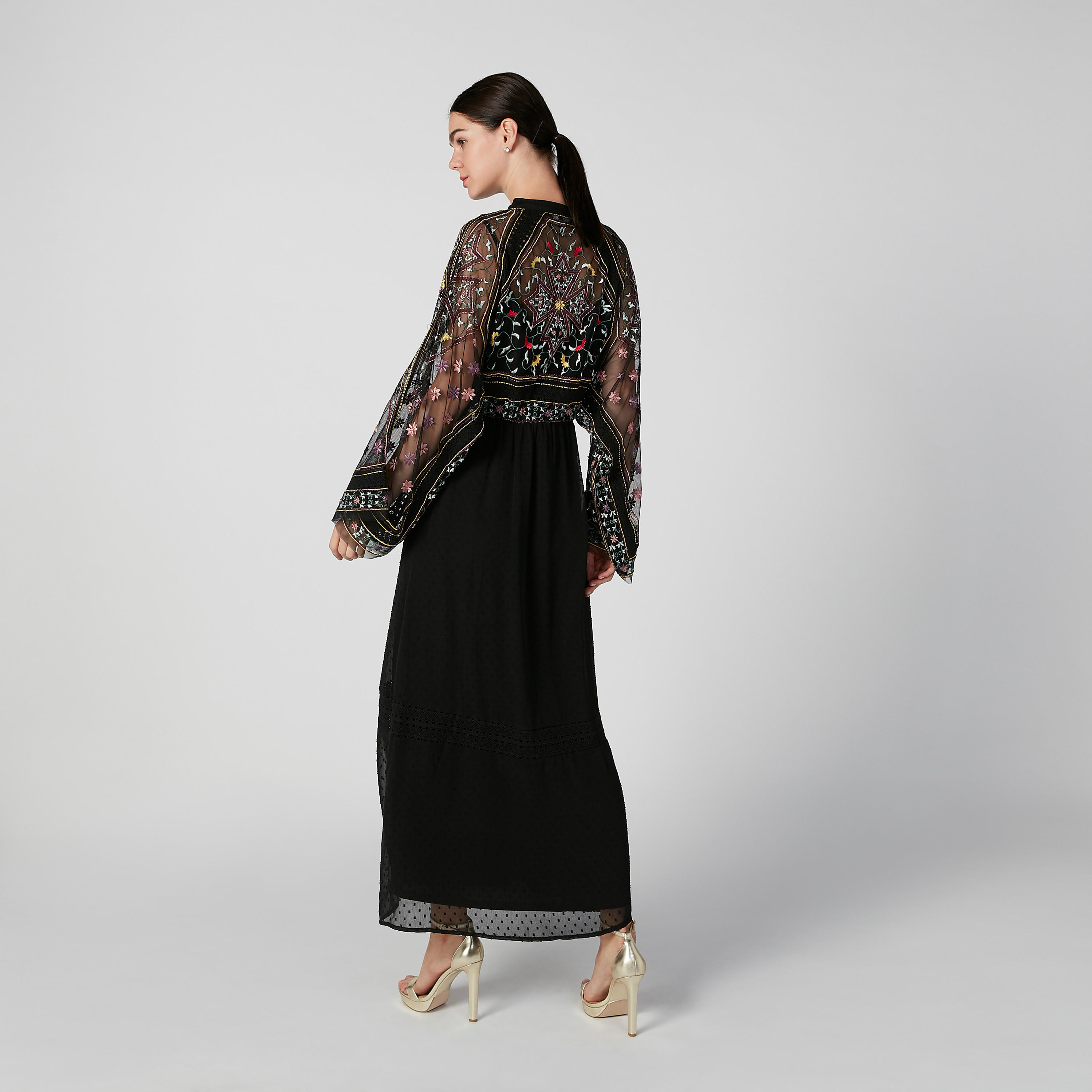 فستان طويل إيه لاين مطرز بأكمام واسعة من آيكونيك-women-clothing-dresses-image-1