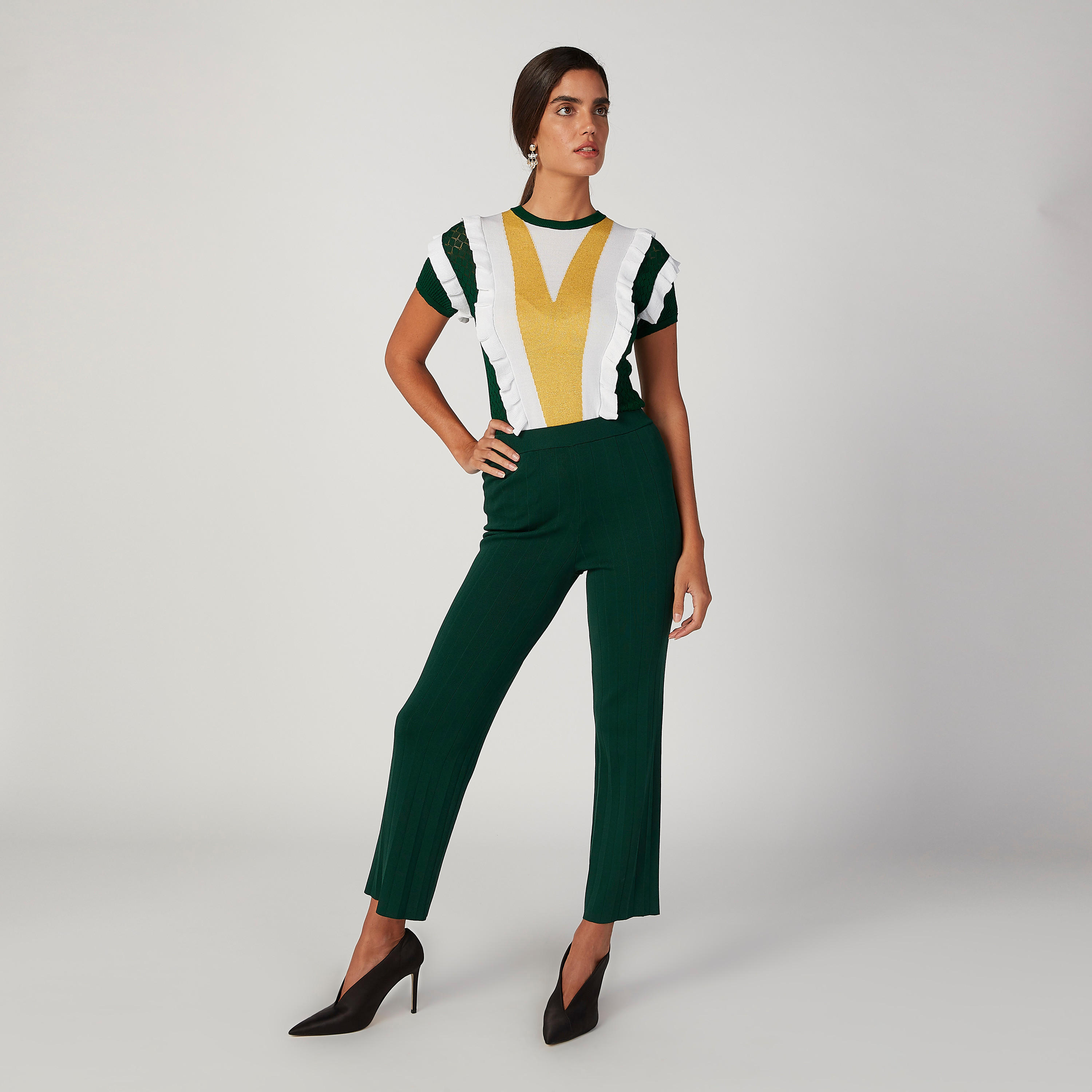 بنطلون بارز الملمس بقصّة واسعة وخصر مطّاطي متوسط الارتفاع من آيكونيك-women-clothing-bottoms-trousers-image-2