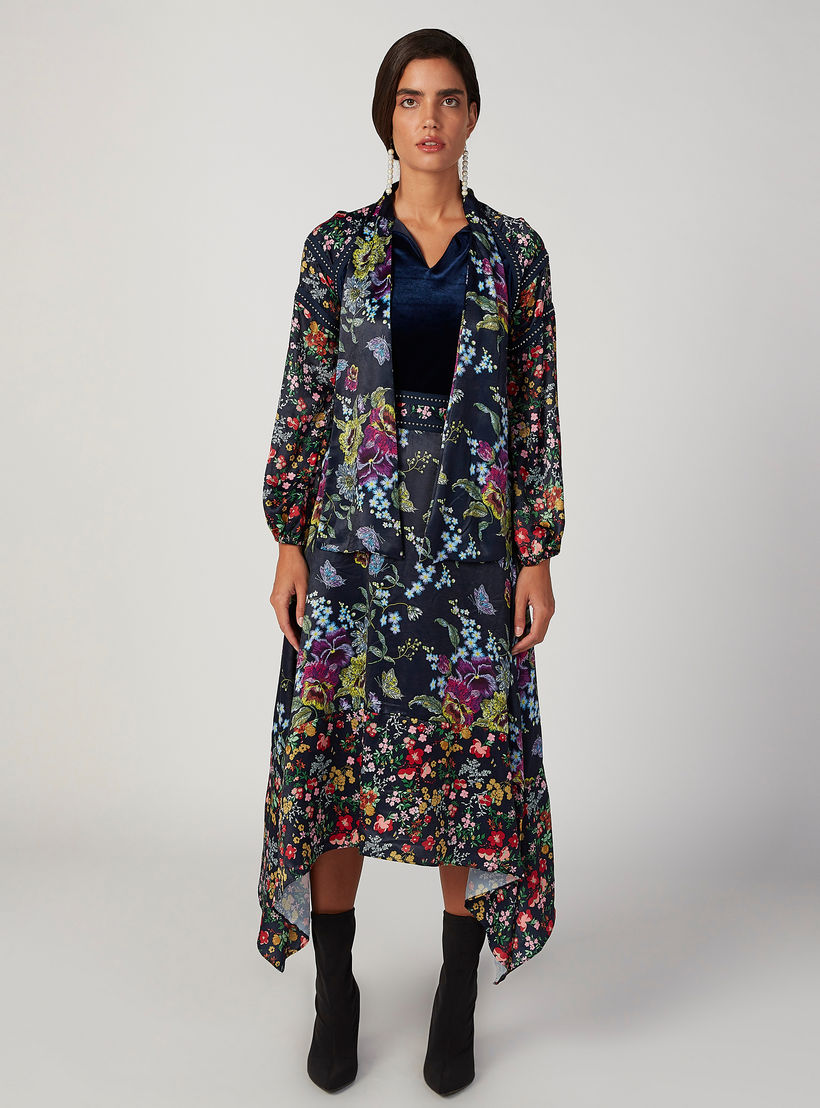 فستان غير متماثل بأكمام طويلة وأربطة وطبعات زهرية من آيكونيك-women-clothing-dresses-image-2