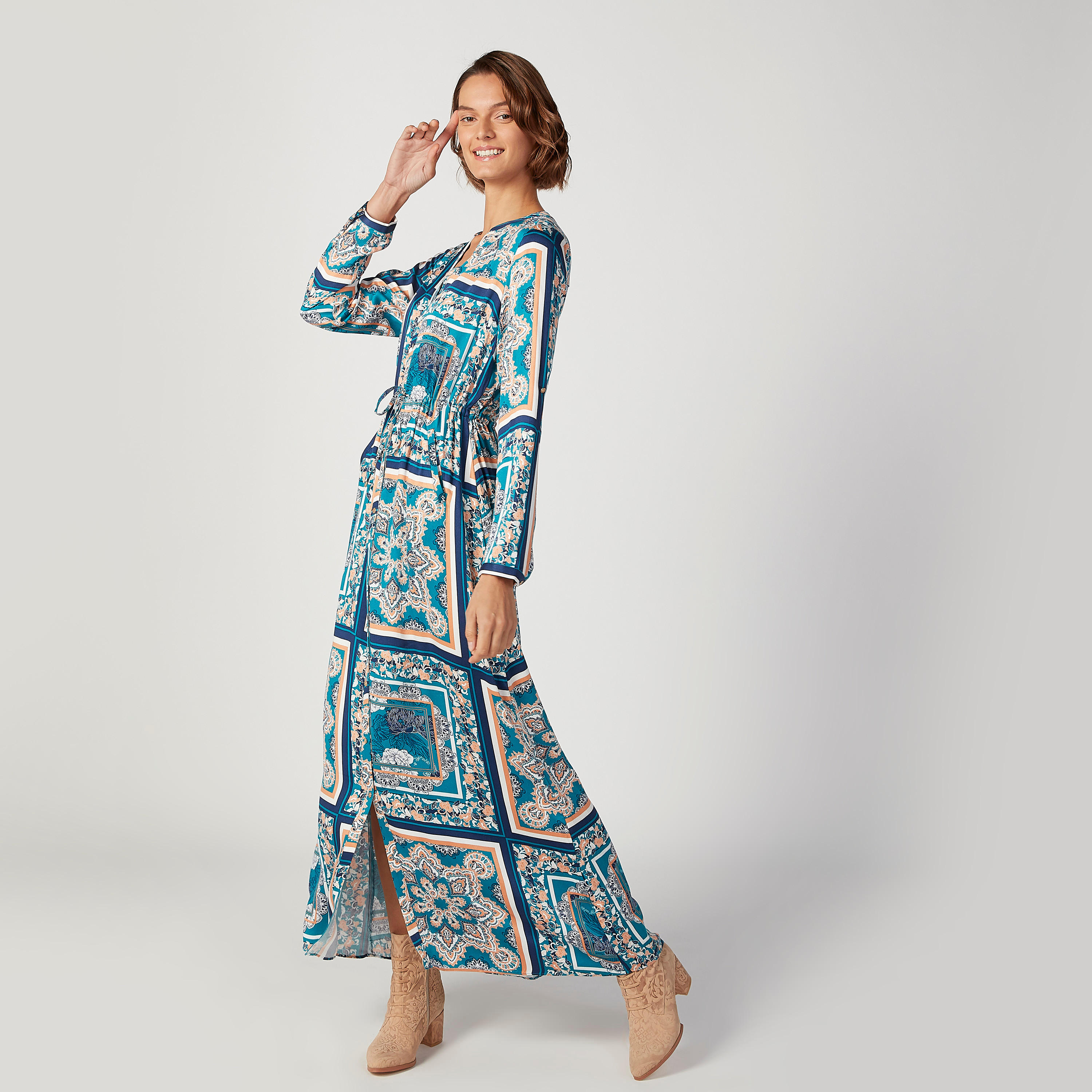 فستان قميص طويل إيه لاين بأكمام طويلة وجيوب وطبعات من آيكونيك-women-clothing-dresses-image-2