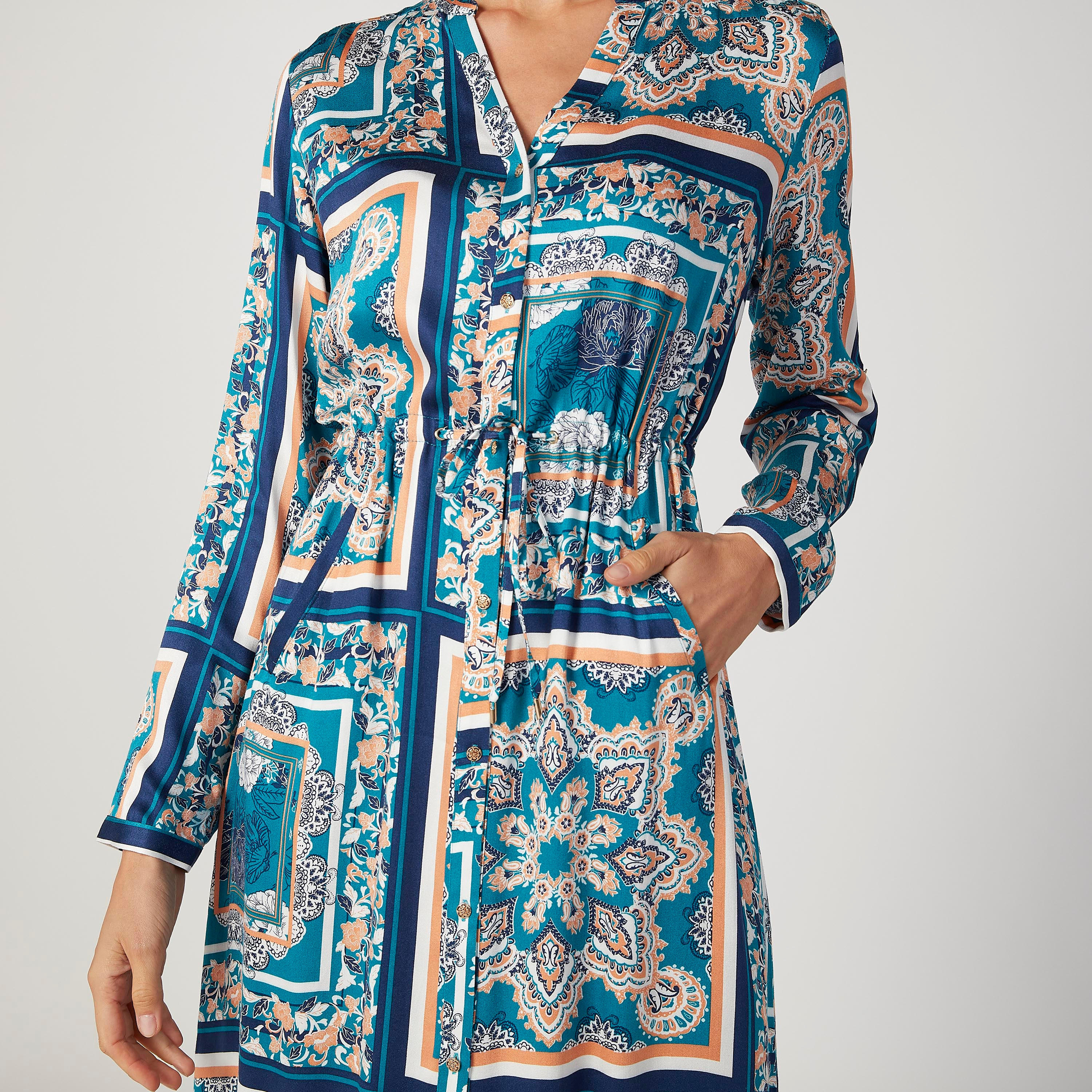 فستان قميص طويل إيه لاين بأكمام طويلة وجيوب وطبعات من آيكونيك-women-clothing-dresses-image-3
