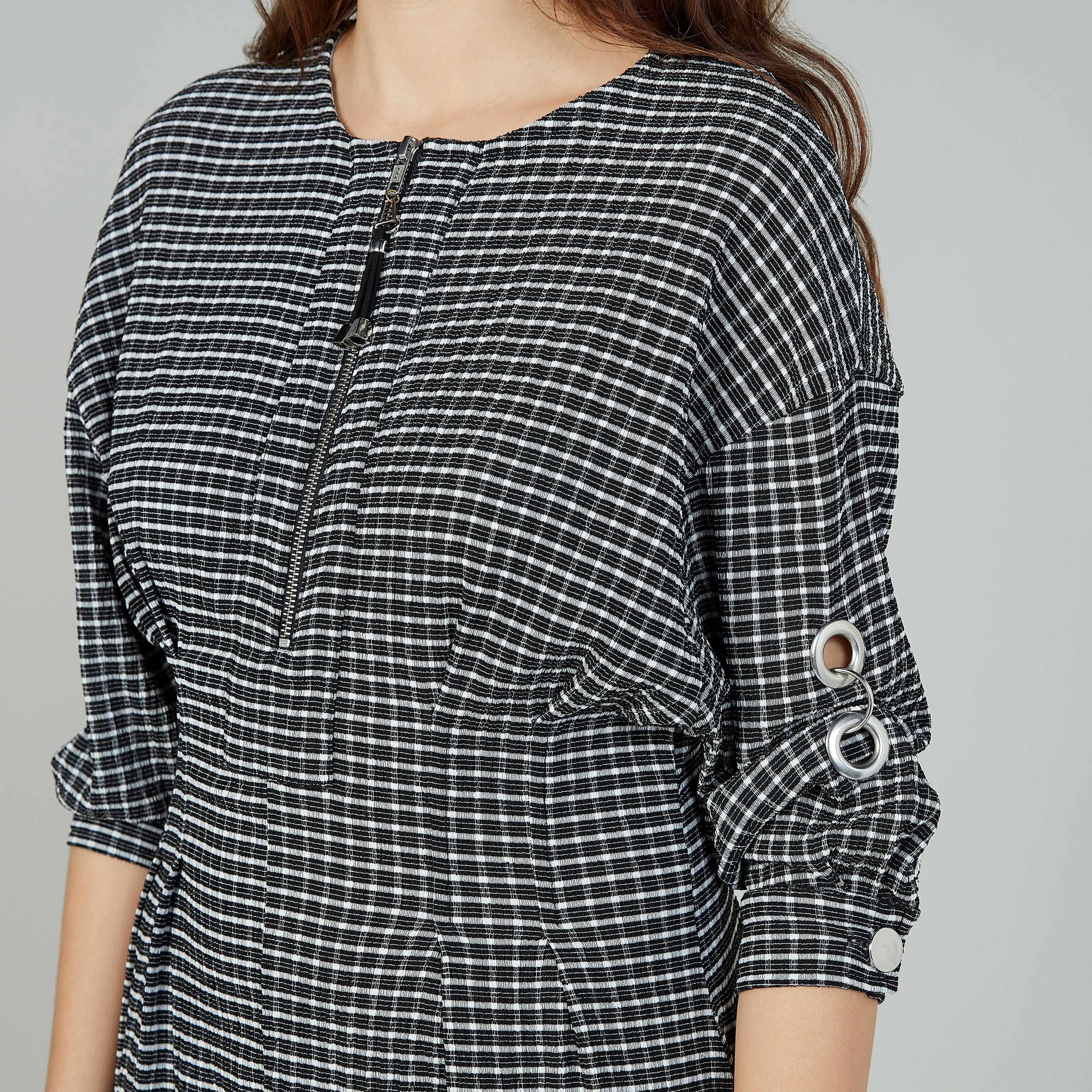 فستان كاروهات إيه لاين متوسط الطول بأكمام 3/4 من آيكونيك-women-clothing-dresses-image-3