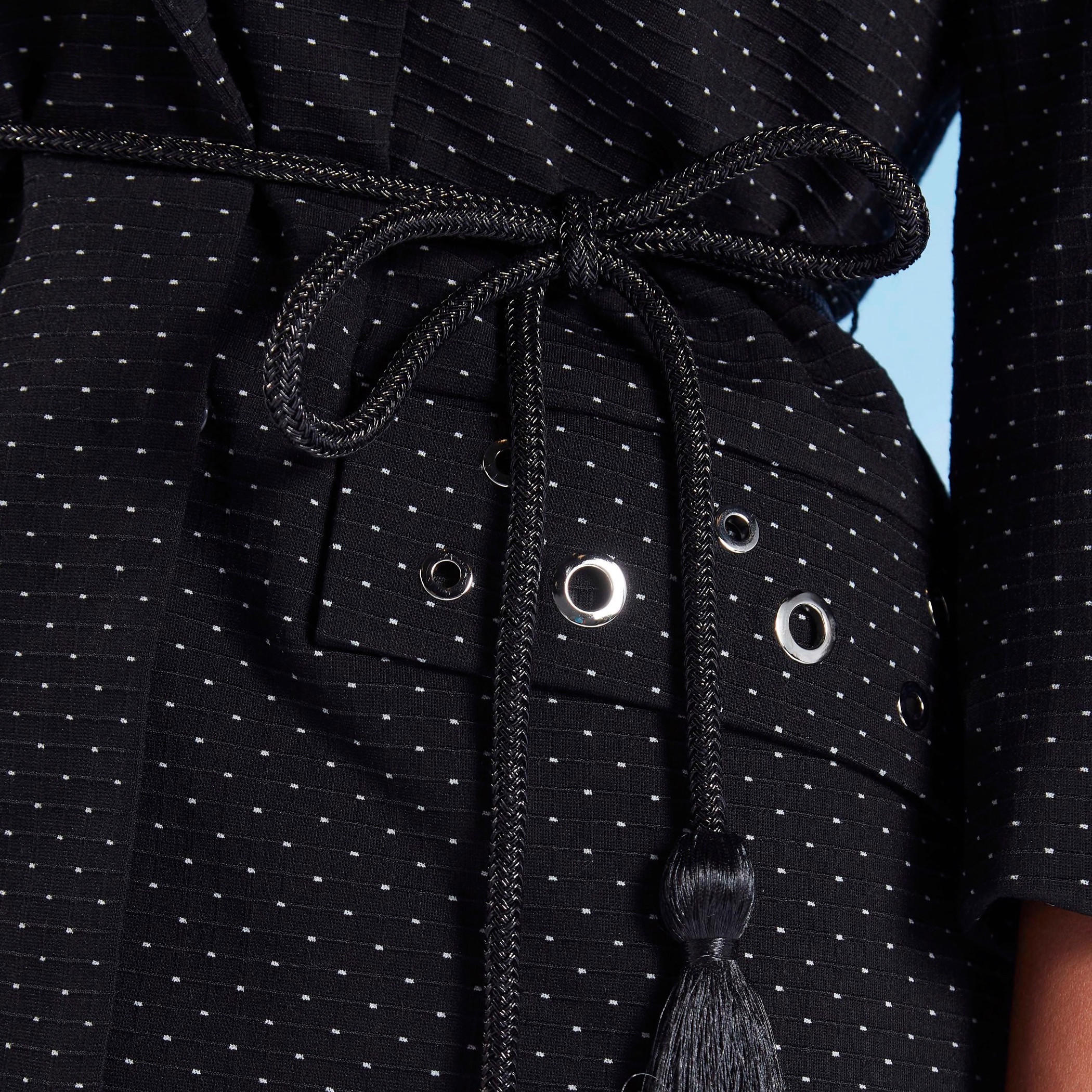 جاكيت منقط بأكمام 3/4 مع حلقات تثبيت صغيرة من آيكونيك-women-winterwear-coatsandjackets-jackets-image-4
