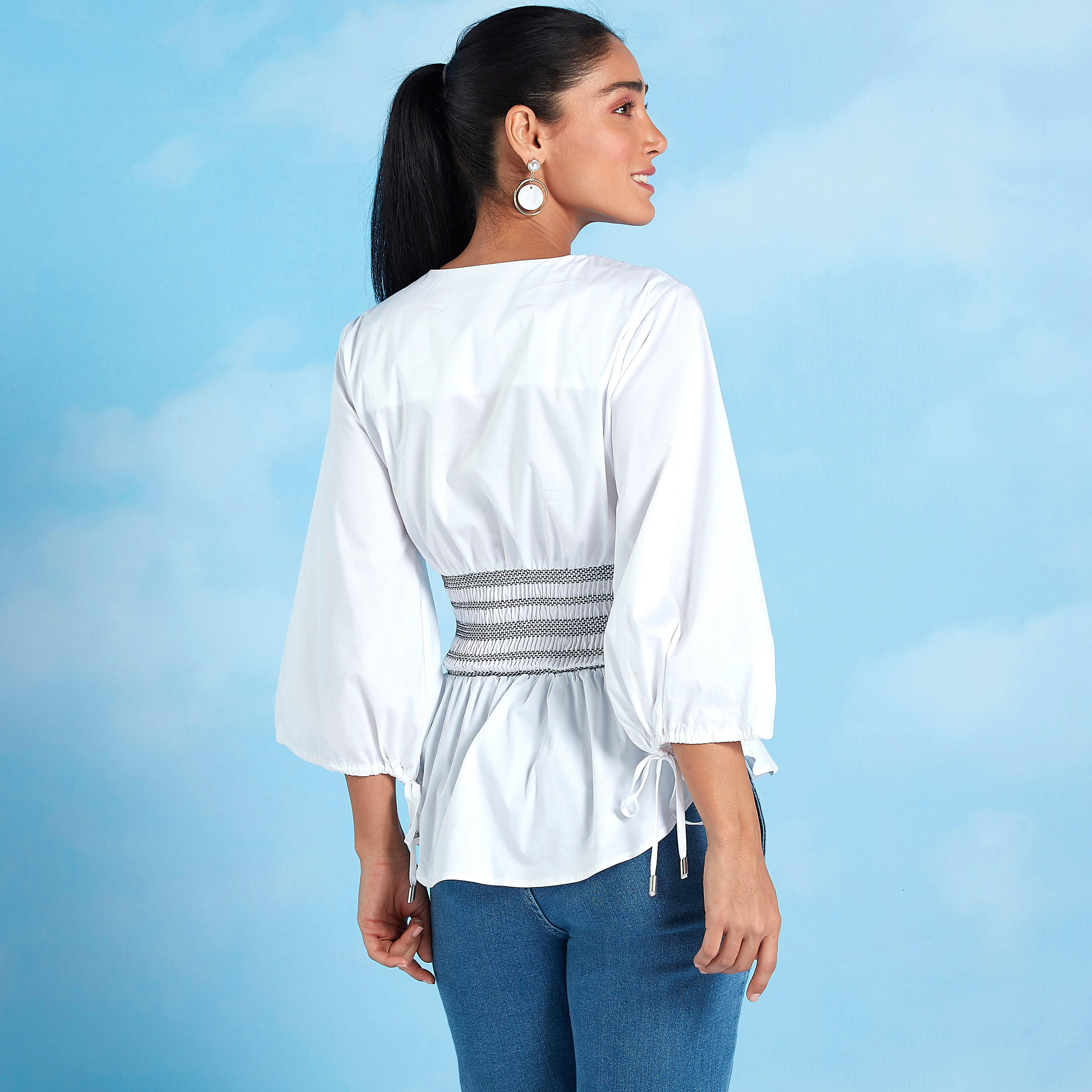 Iconic Embellished Peplum Top with V-neck and 3/4 Sleeves-women-clothing-shirtsandblouses-blouses-image-5