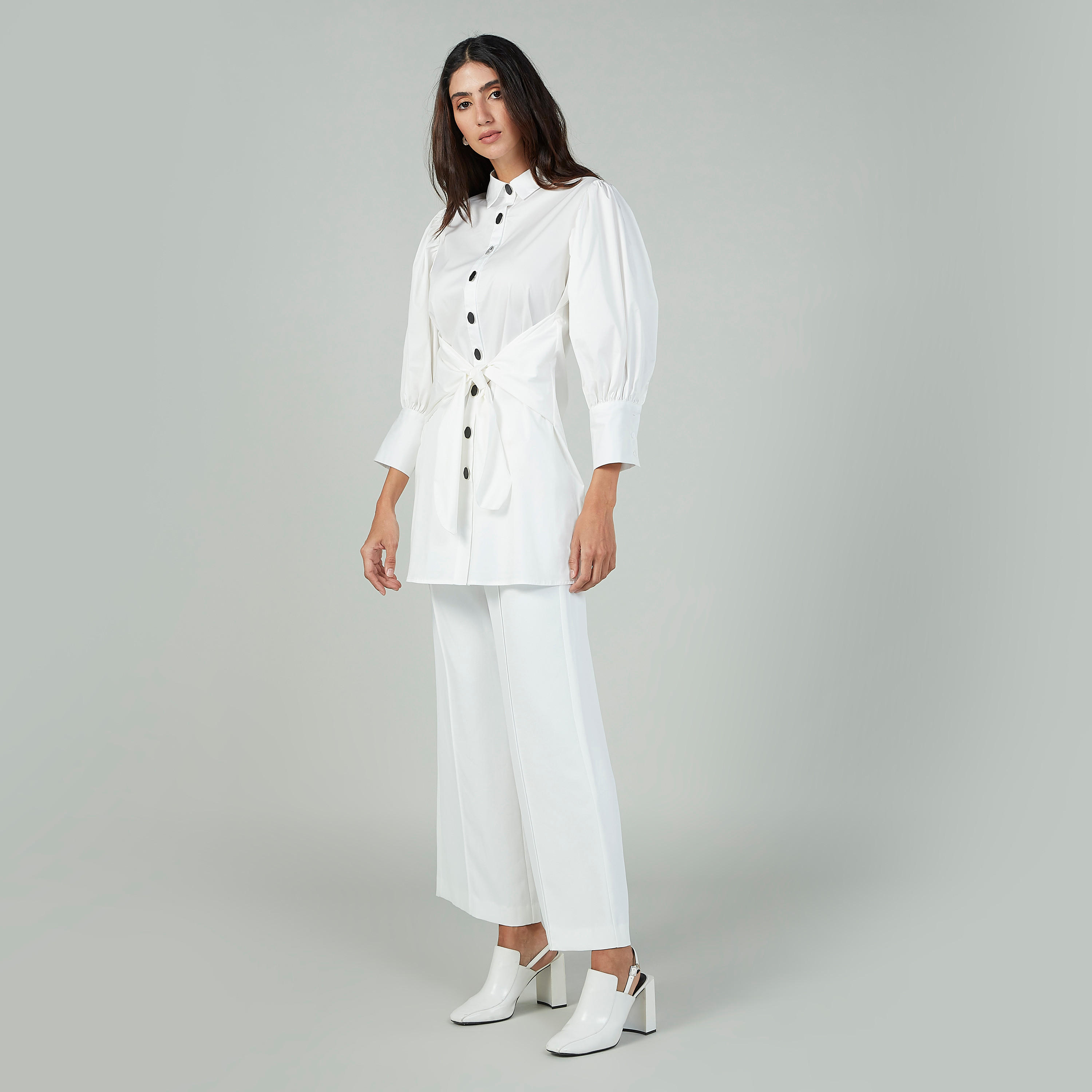 Iconic Plain Shirt with Bishop Sleeves and Tie Ups-women-clothing-shirtsandblouses-shirts-image-2