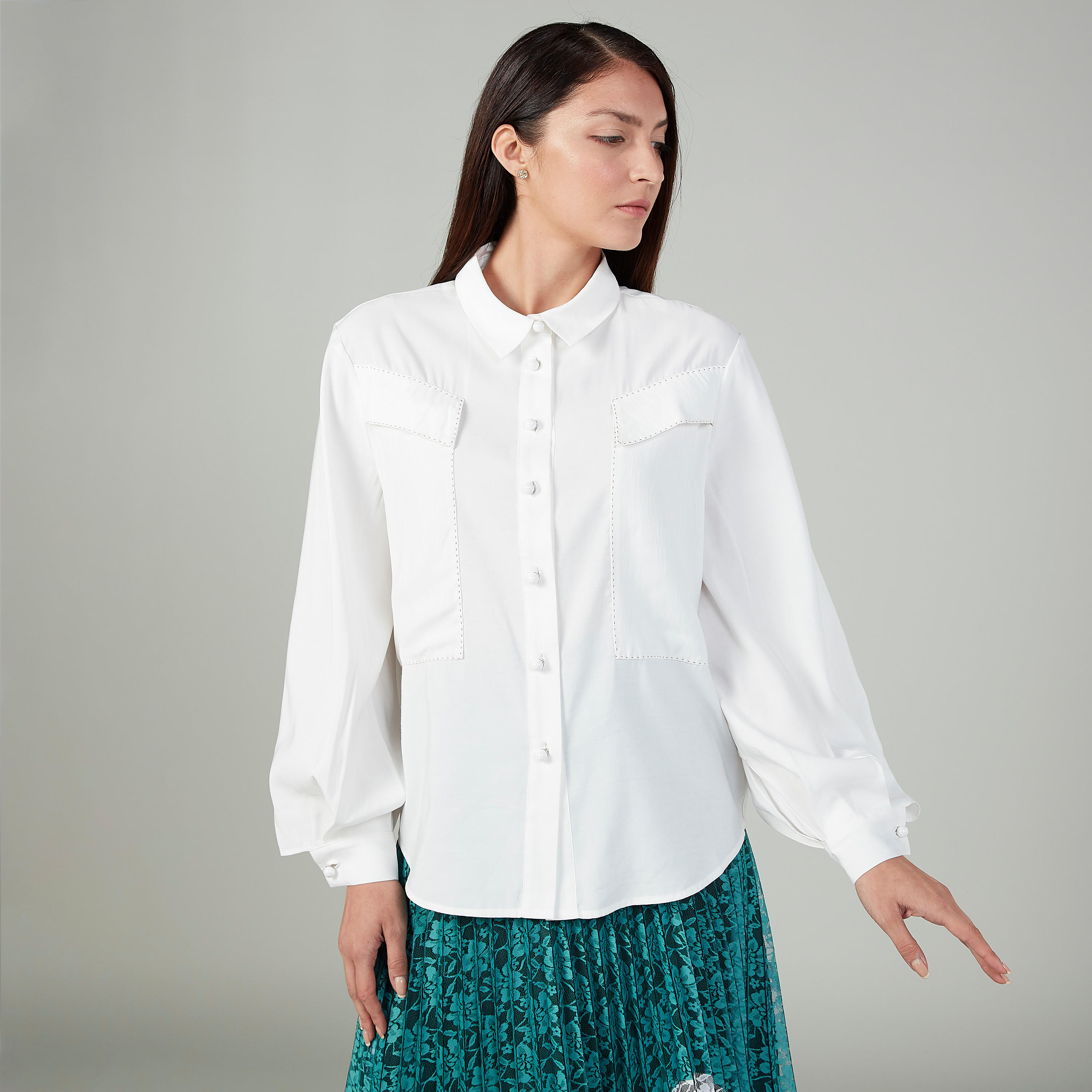 Iconic Plain Shirt with Long Sleeves and Flap Pockets-women-clothing-shirtsandblouses-shirts-image-1