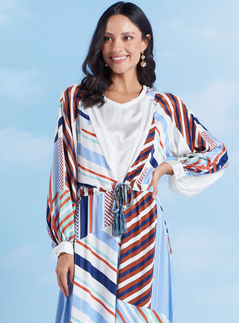 فستان طويل ايه لاين بأكمام بيشوب وأربطة وطبعات من آيكونيك-women-clothing-dresses-image-2