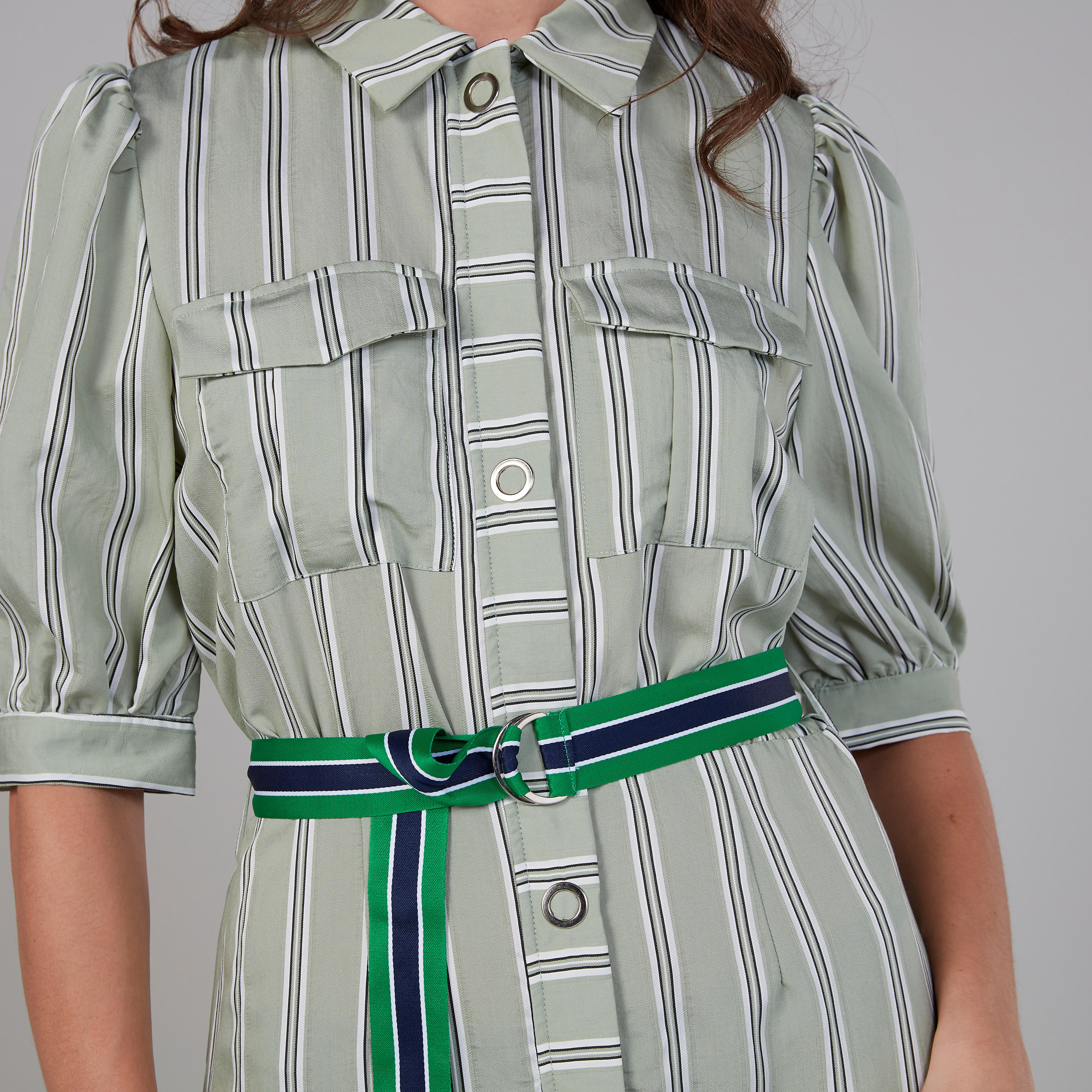 فستان مخطط طويل إيه لاين بأكمام 3/4 وطبعات حزام-women-clothing-dresses-image-3