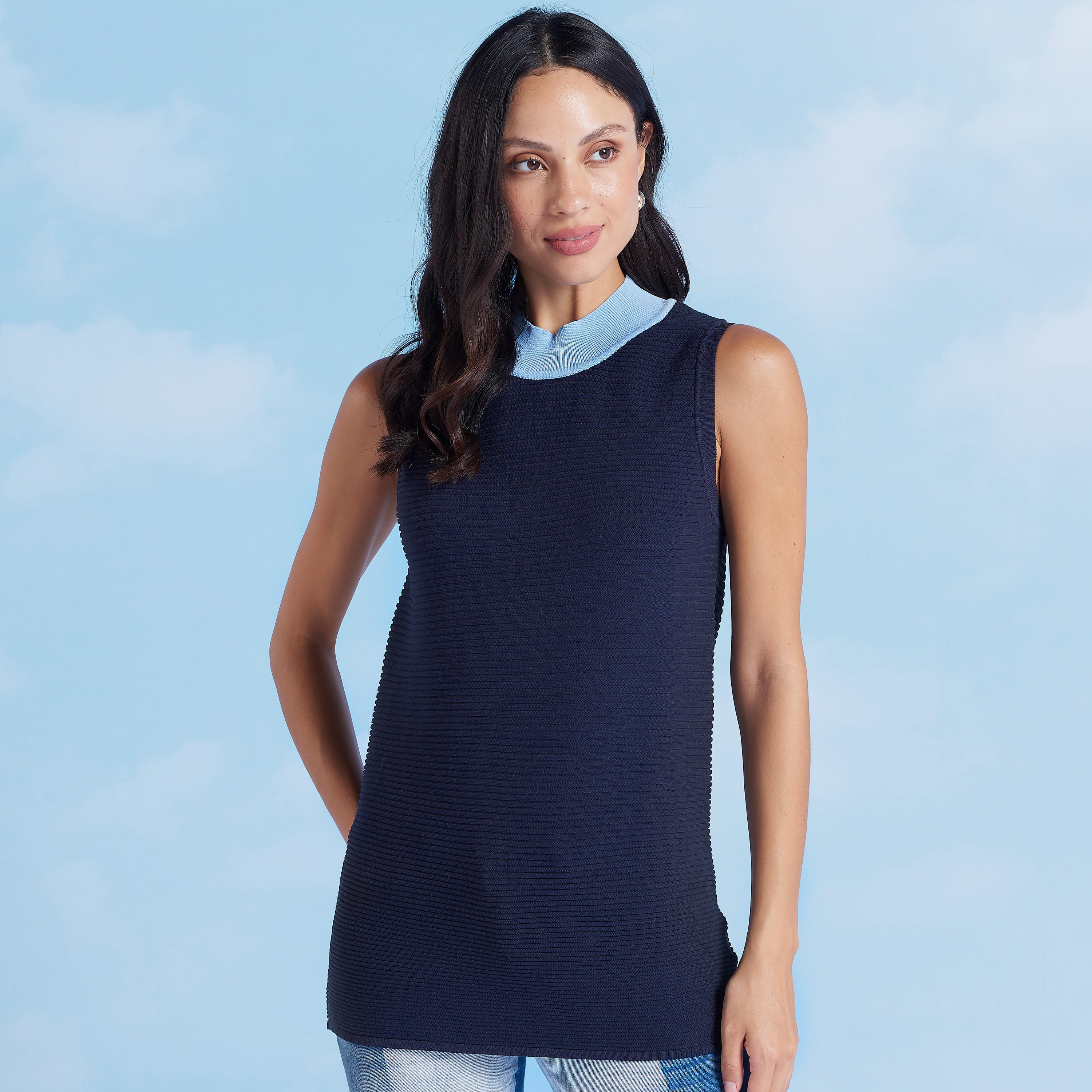 Iconic Textured Sleeveless Top- with High Neck-women-clothing-shirtsandblouses-blouses-image-1
