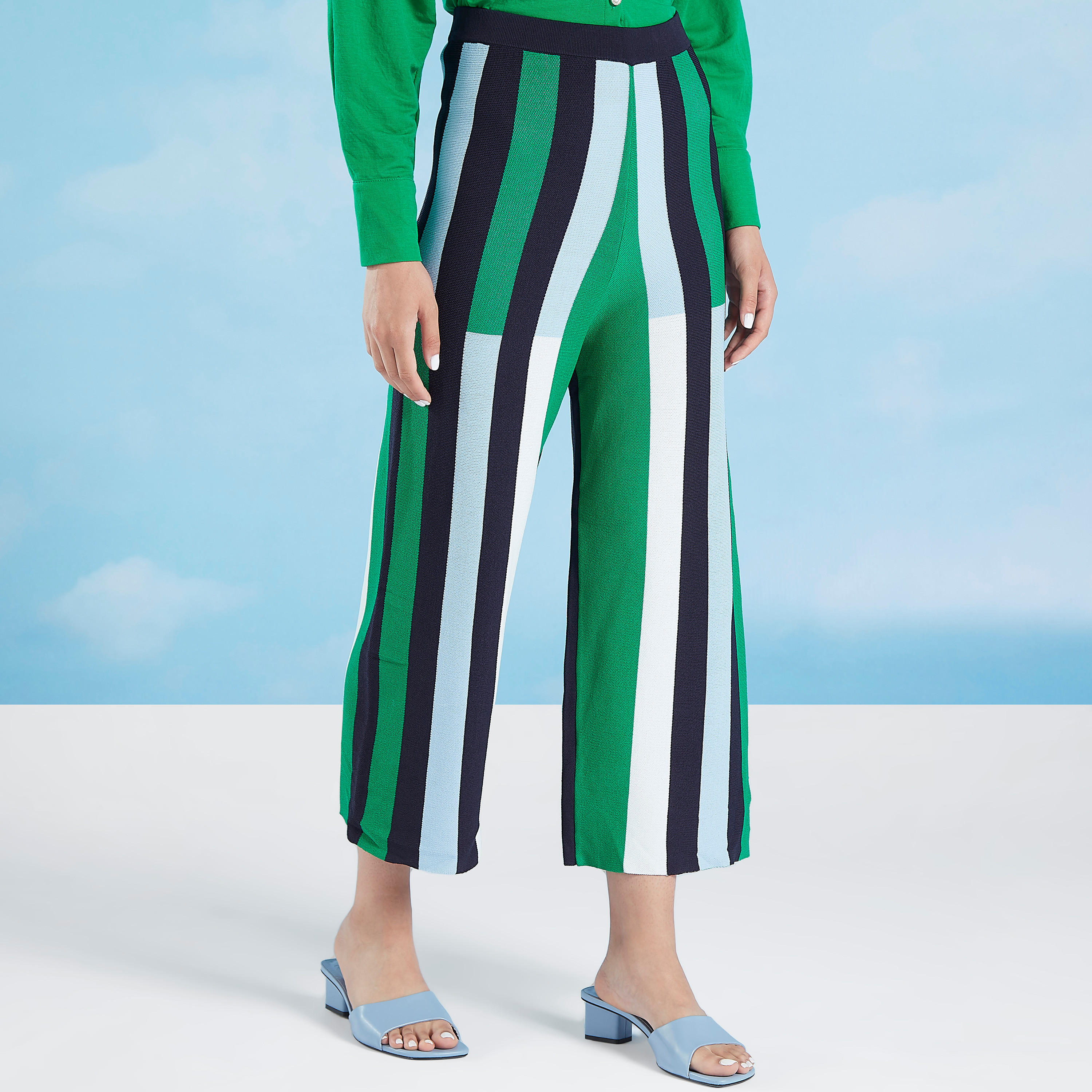 Iconic Wide Fit Striped High Waist Culottes with Elasticised Waistband-women-clothing-bottoms-trousers-image-1
