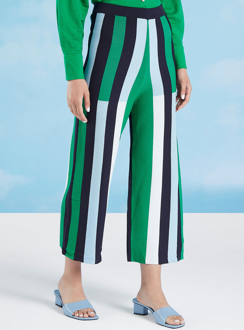 Iconic Wide Fit Striped High Waist Culottes with Elasticised Waistband-women-clothing-bottoms-trousers-image-1