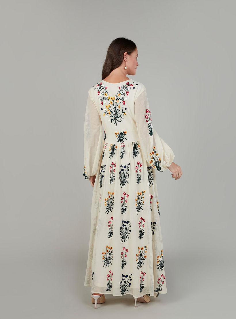 فستان طويل إيه لاين بياقة V وأكمام بيشوب من آيكونيك-women-clothing-dresses-image-4