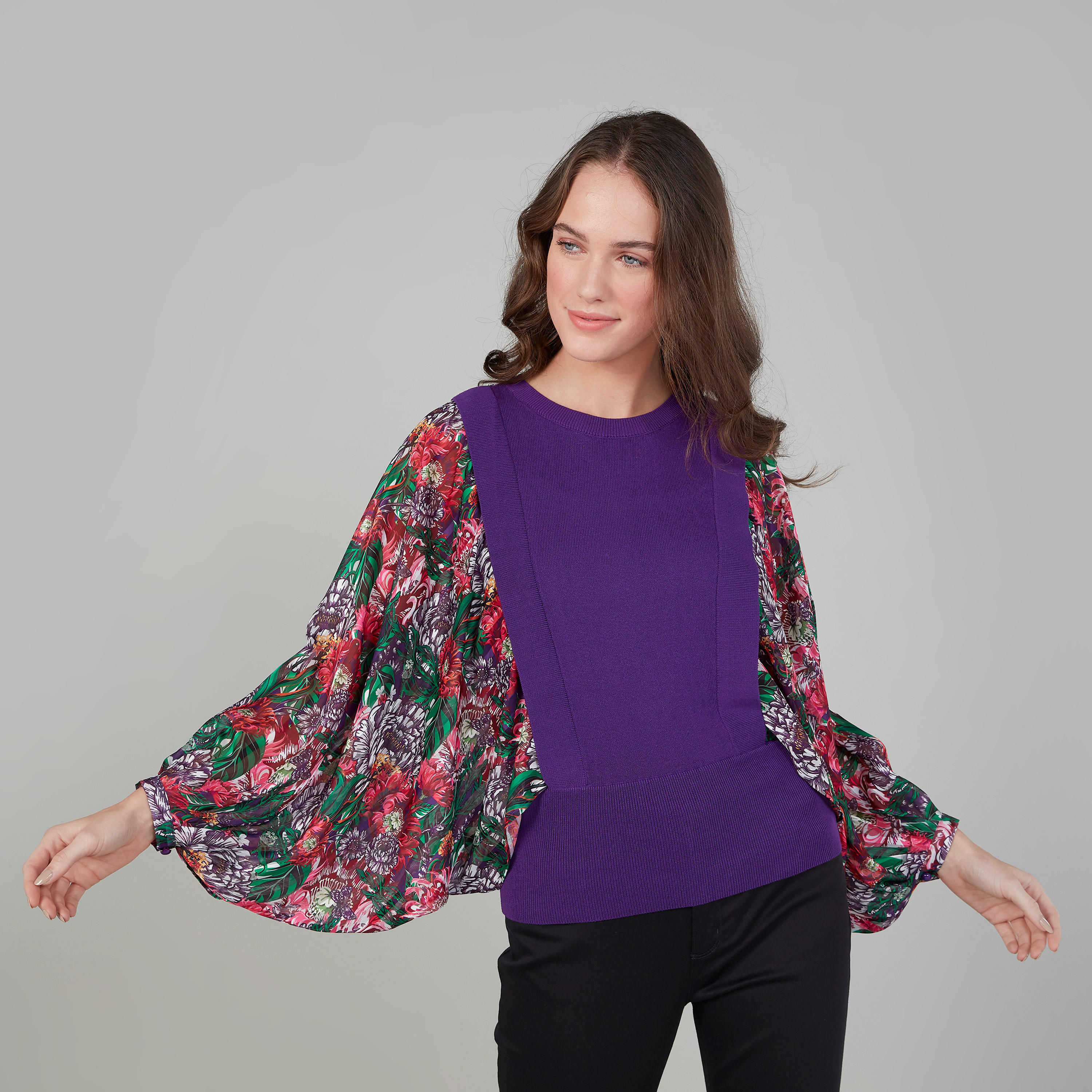 Iconic Floral Printed Top with Round Neck and Flared Sleeves-women-clothing-shirtsandblouses-blouses-image-1