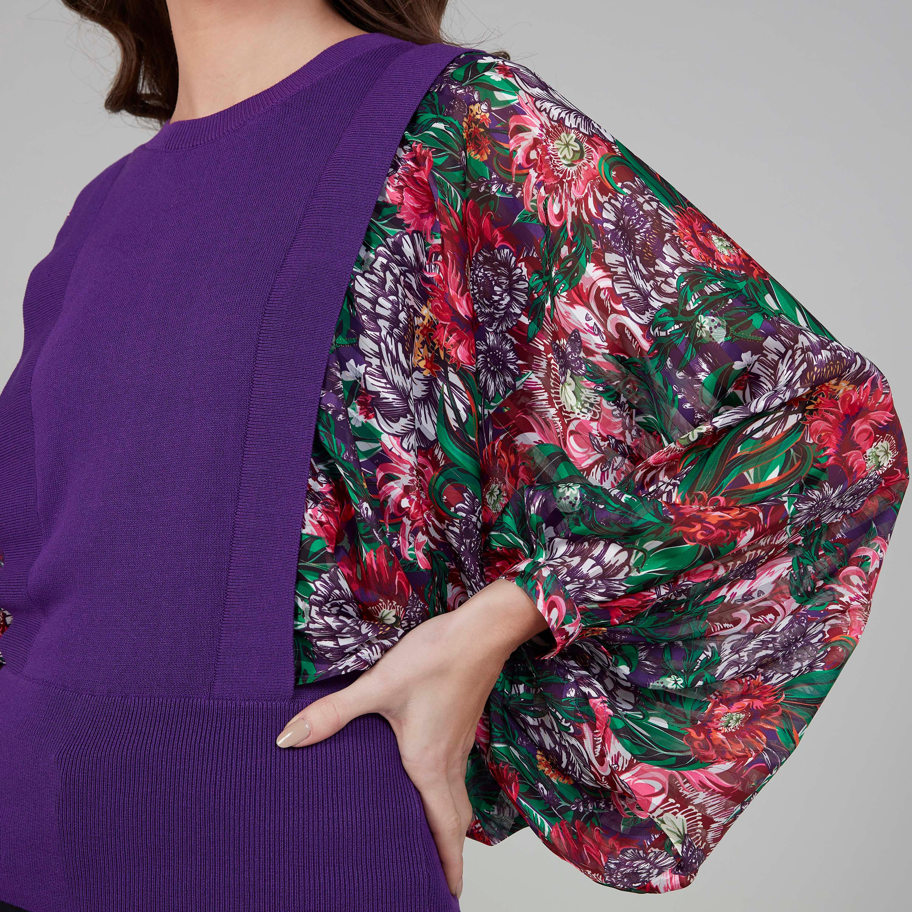 Iconic Floral Printed Top with Round Neck and Flared Sleeves-women-clothing-shirtsandblouses-blouses-image-3