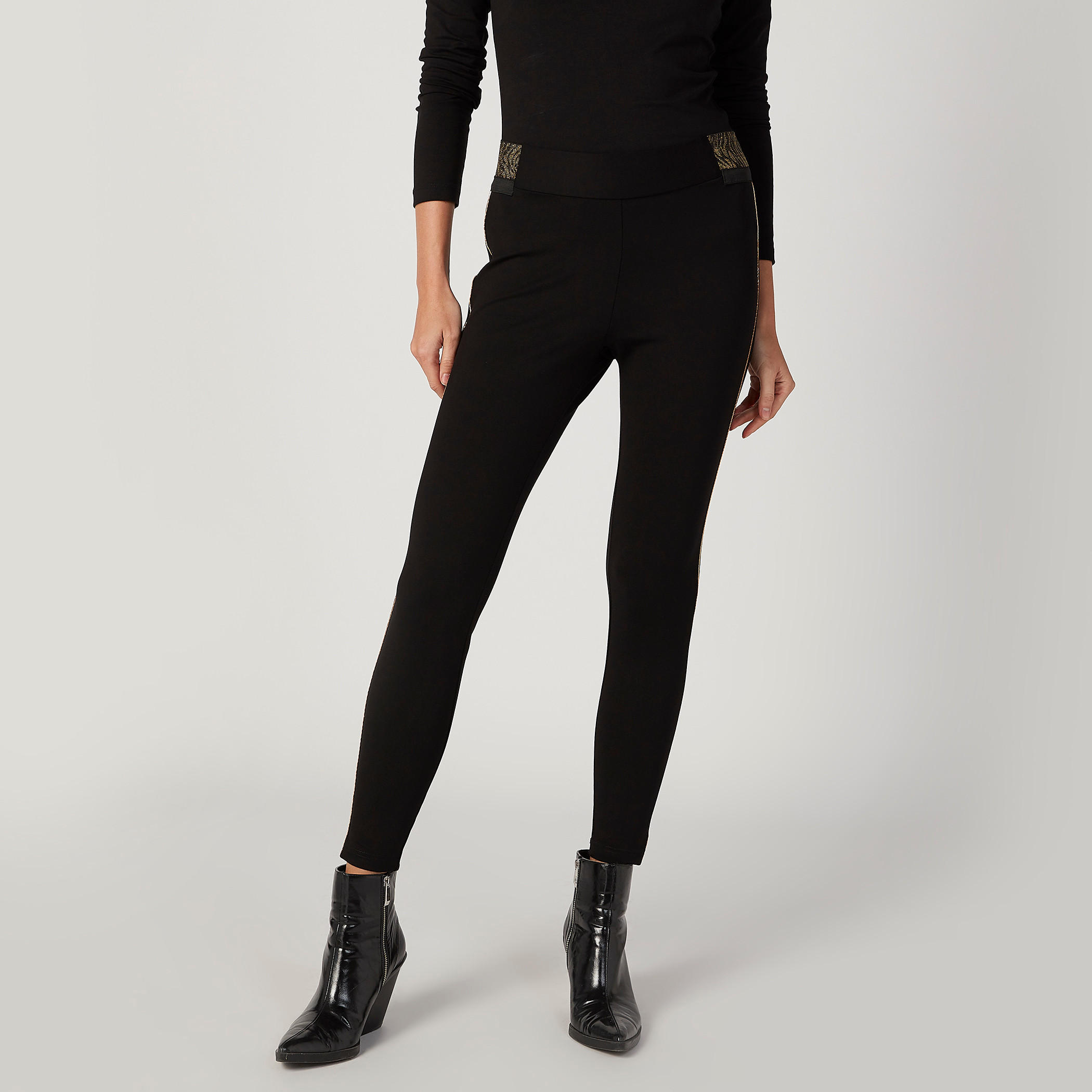 بنطلون ليقنز سادة بخصر مطاطي متوسط الارتفاع من آيكونيك-women-clothing-bottoms-leggings-image-1