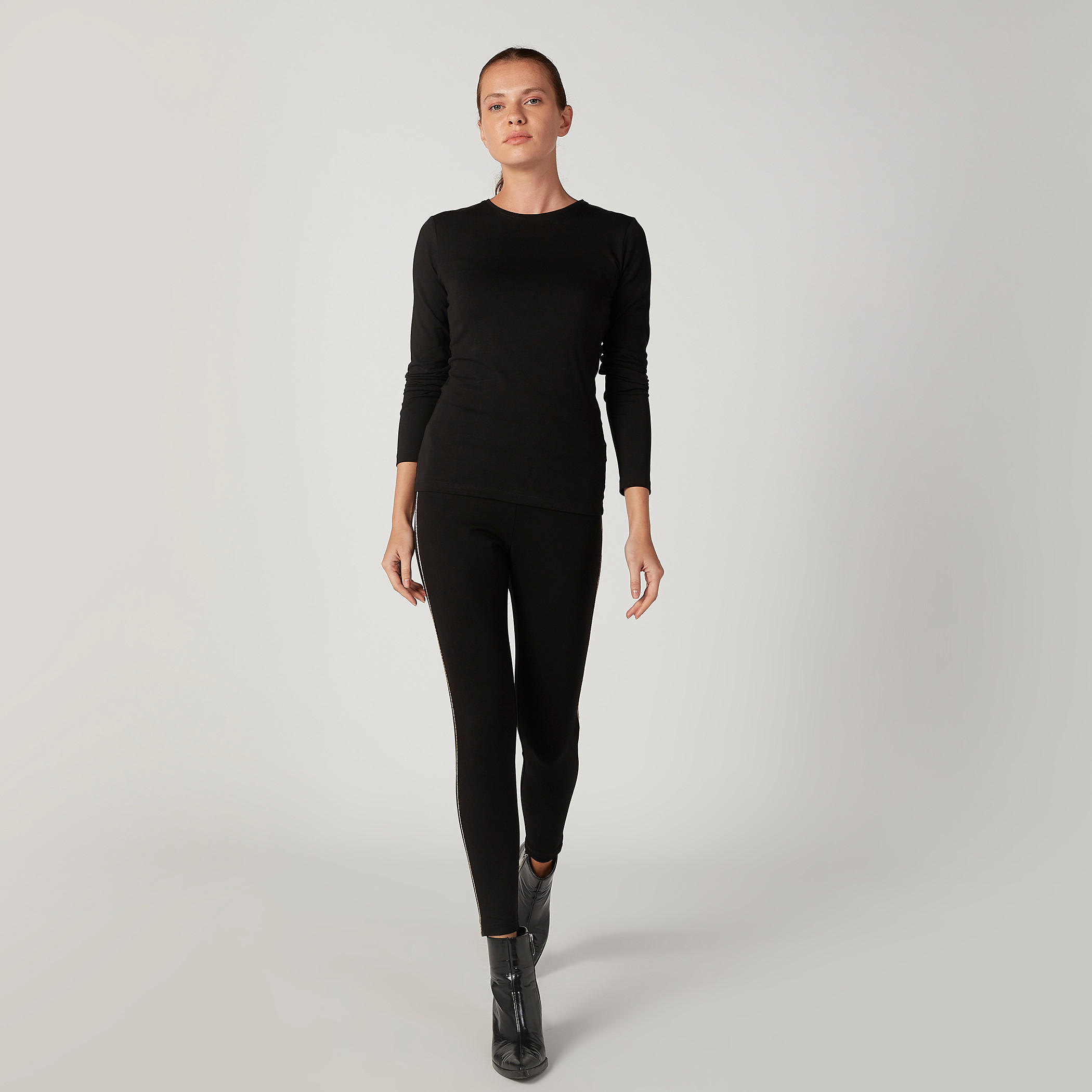 بنطلون ليقنز سادة بخصر مطاطي متوسط الارتفاع من آيكونيك-women-clothing-bottoms-leggings-image-2