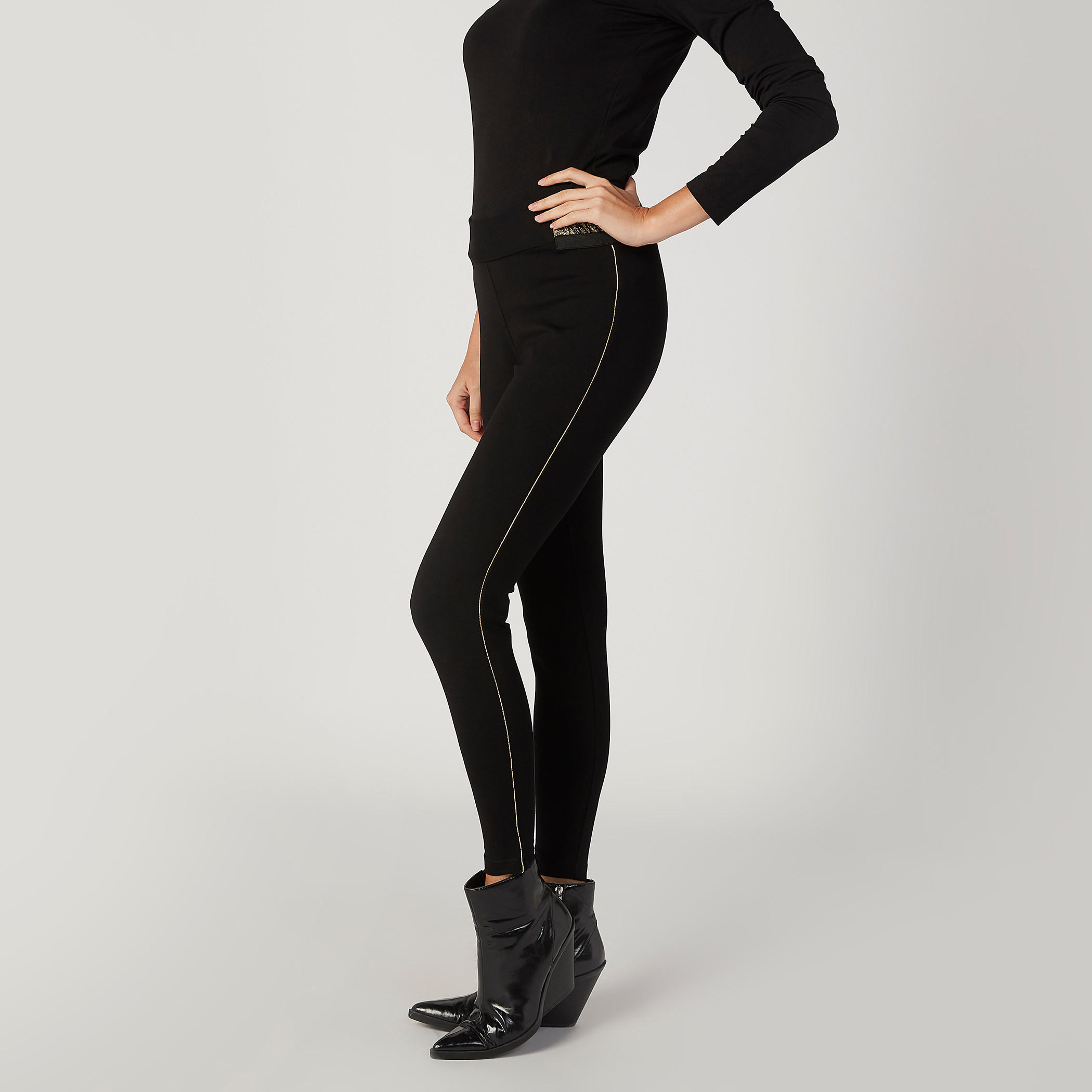 بنطلون ليقنز سادة بخصر مطاطي متوسط الارتفاع من آيكونيك-women-clothing-bottoms-leggings-image-5