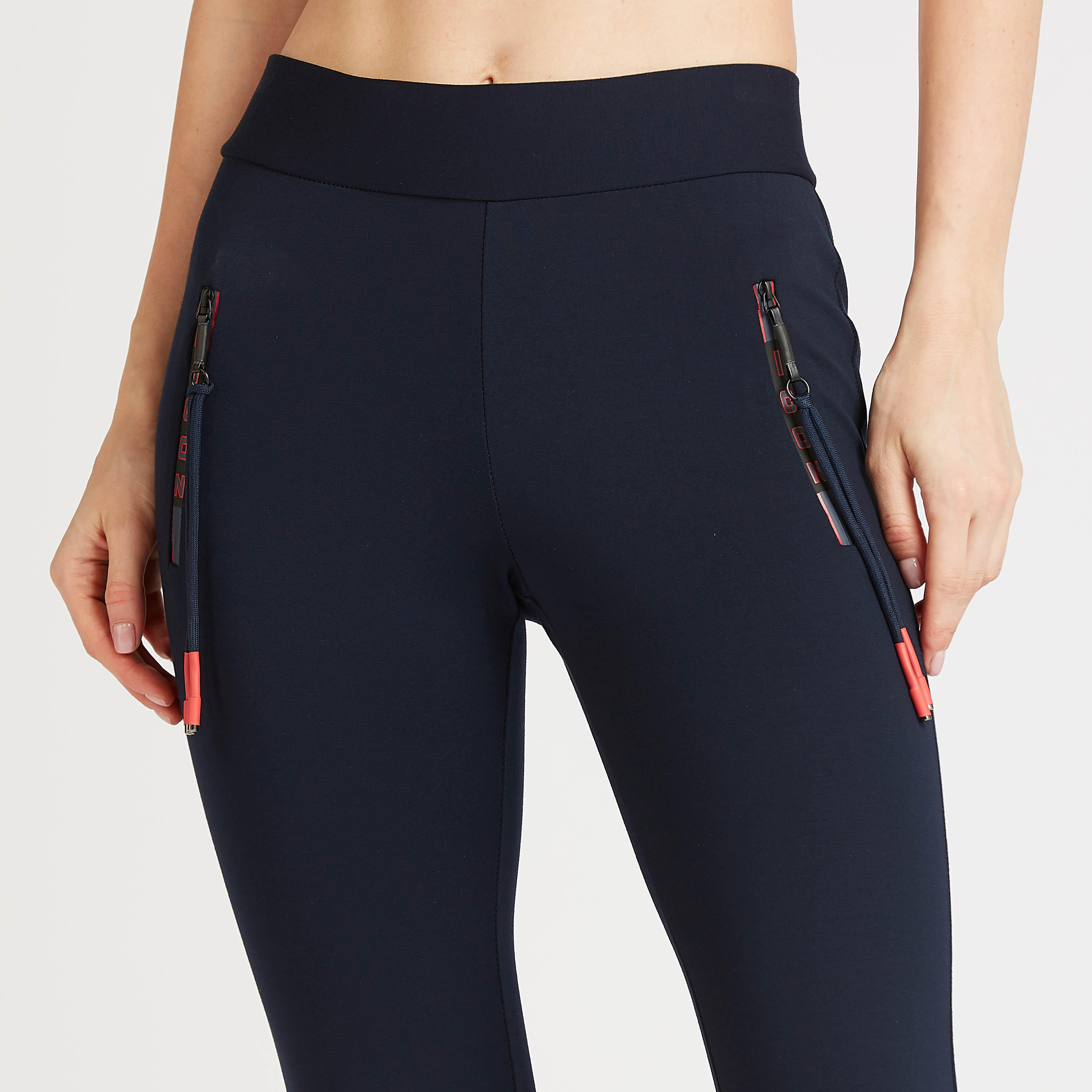 بنطلون ليقنز سادة متوسط الارتفاع بتفاصيل سحاب من أيكونيك-women-clothing-bottoms-leggings-image-3