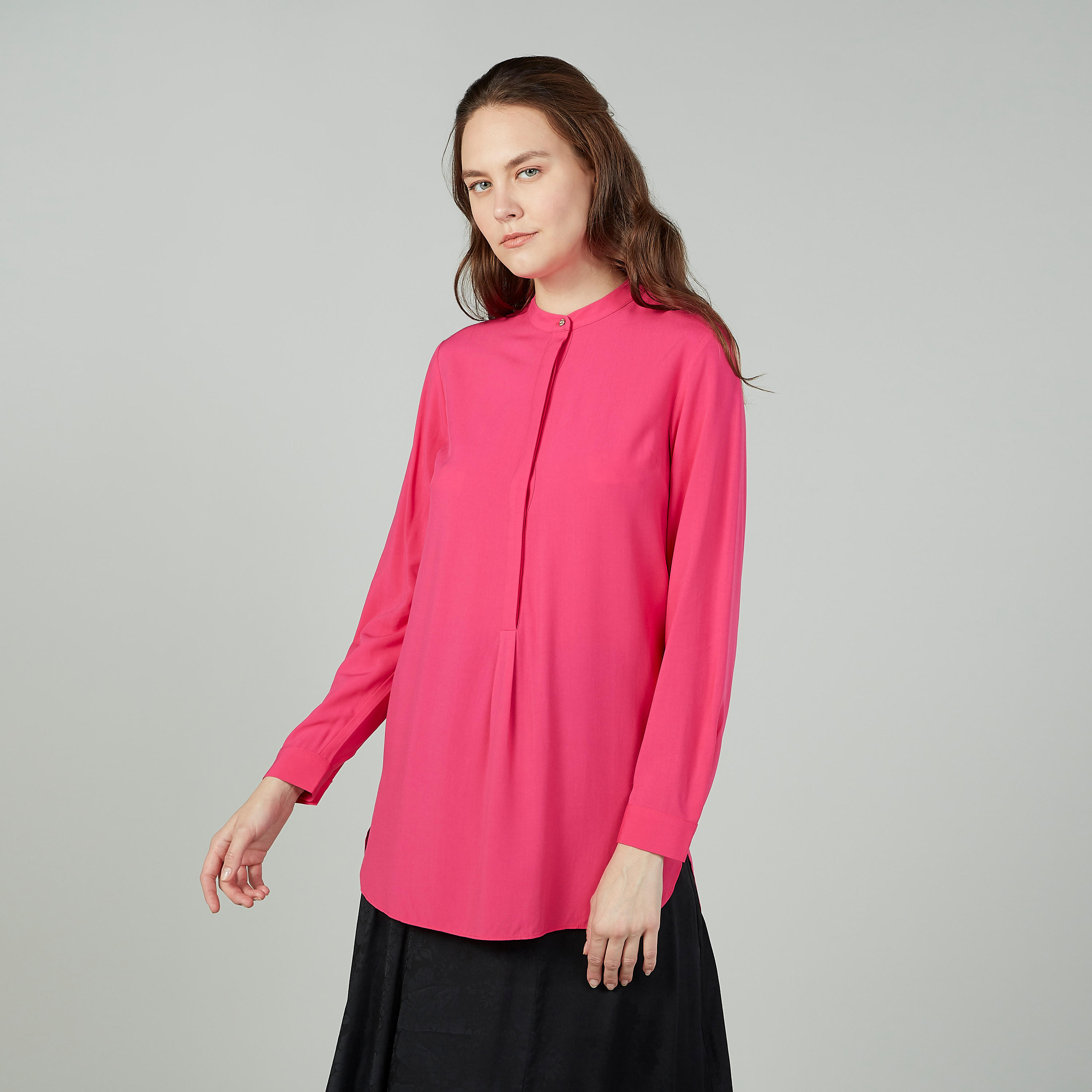 Iconic Solid Mandarin Collared Blouse with Long Sleeves-women-clothing-shirtsandblouses-blouses-image-1
