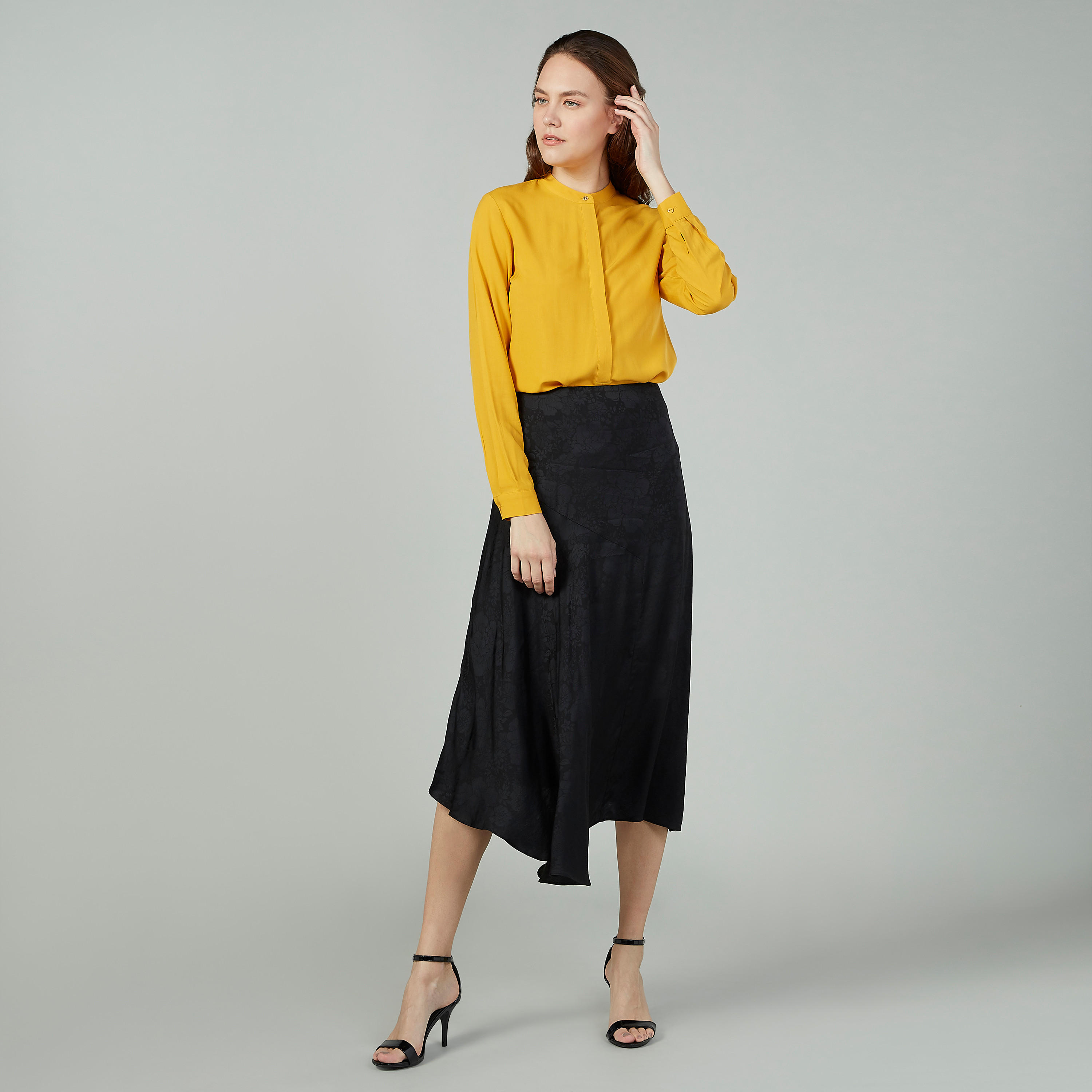 بلوزة سادة بياقة ماندارين وأكمام طويلة-women-clothing-shirtsandblouses-blouses-image-5