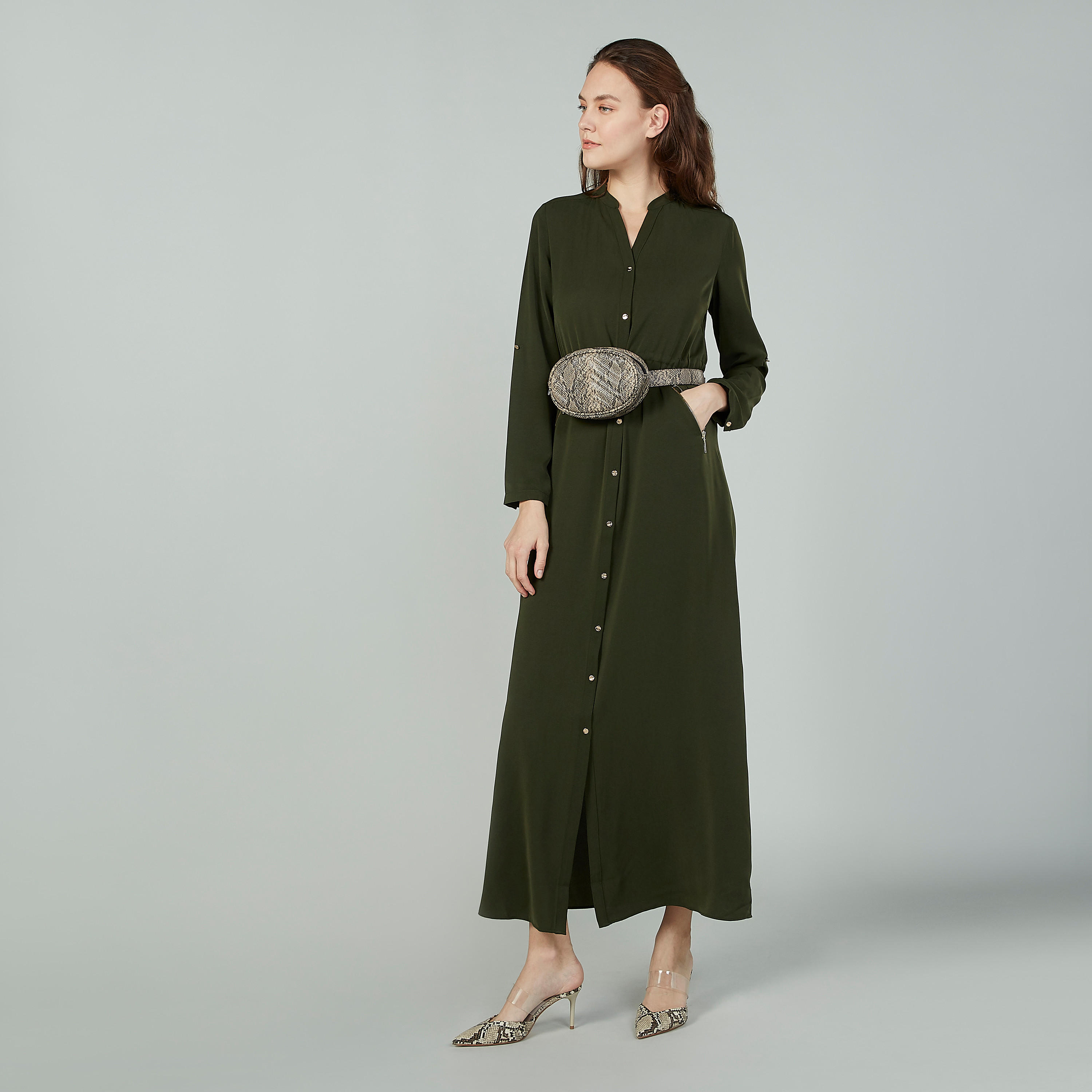 Iconic Solid V-neck Maxi Dress with Zip Detail-women-clothing-dresses-image-2