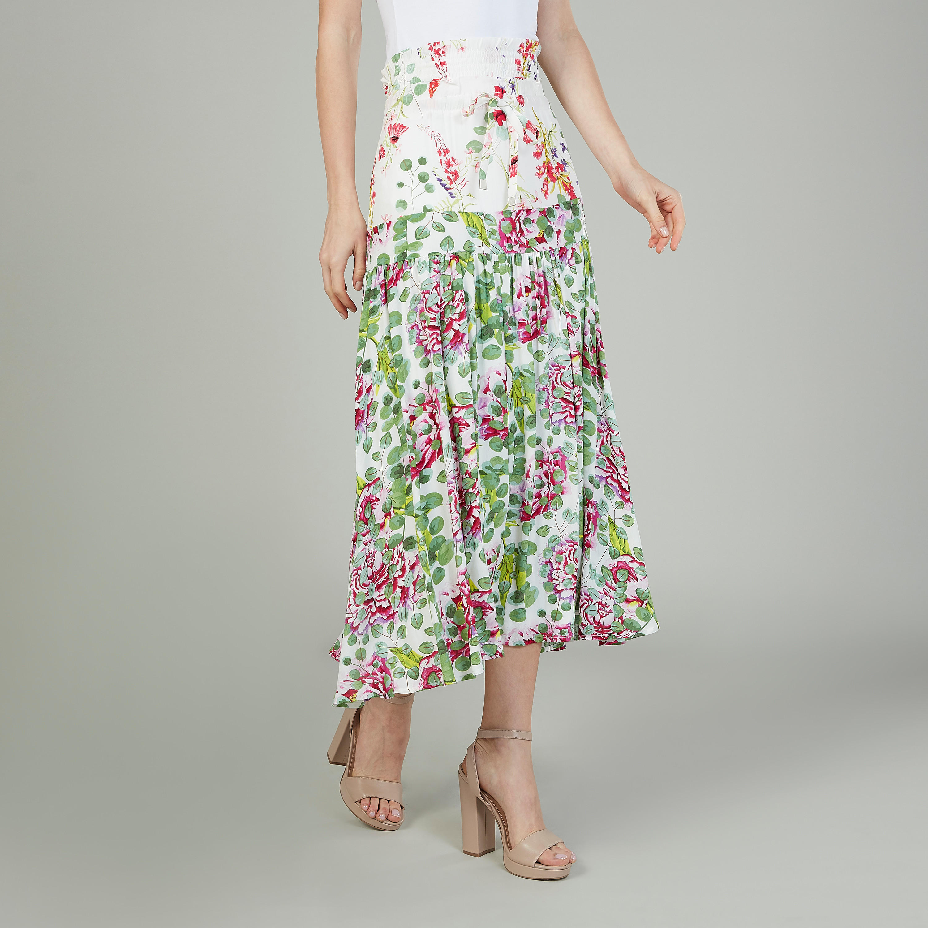 تنورة إيه لاين متوسطة الطول بخصر مطّاطي وطبعات زهرية من آيكونيك-women-clothing-bottoms-skirts-image-1