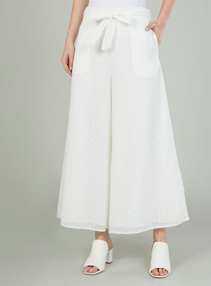 بنطلون بلازو بارز الملمس بتفاصيل جيوب وأربطة من آيكونيك-women-clothing-bottoms-trousers-image-1