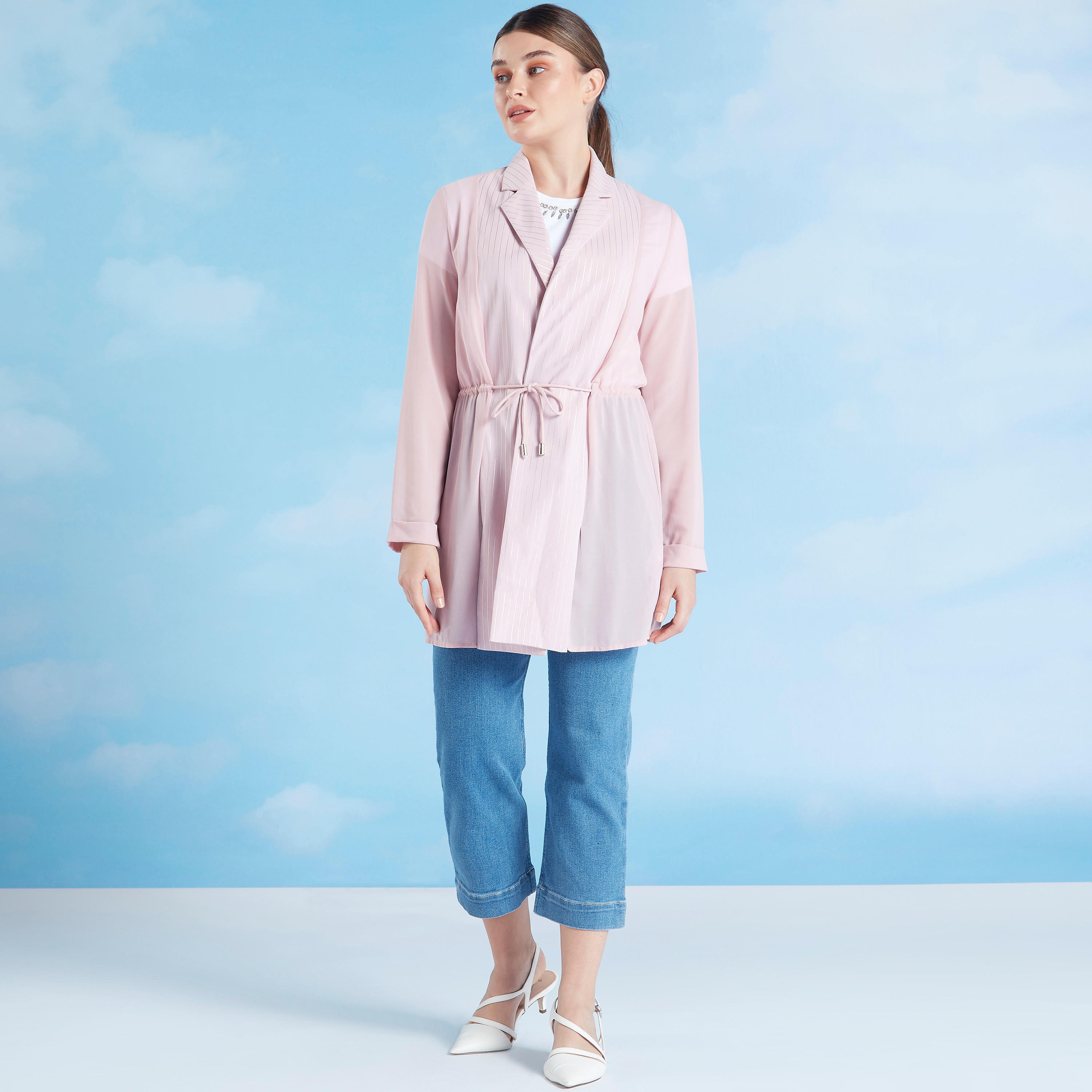 جاكيت بارز الملمس بأكمام طويلة وأربطة من آيكونيك-women-winterwear-coatsandjackets-jackets-image-2