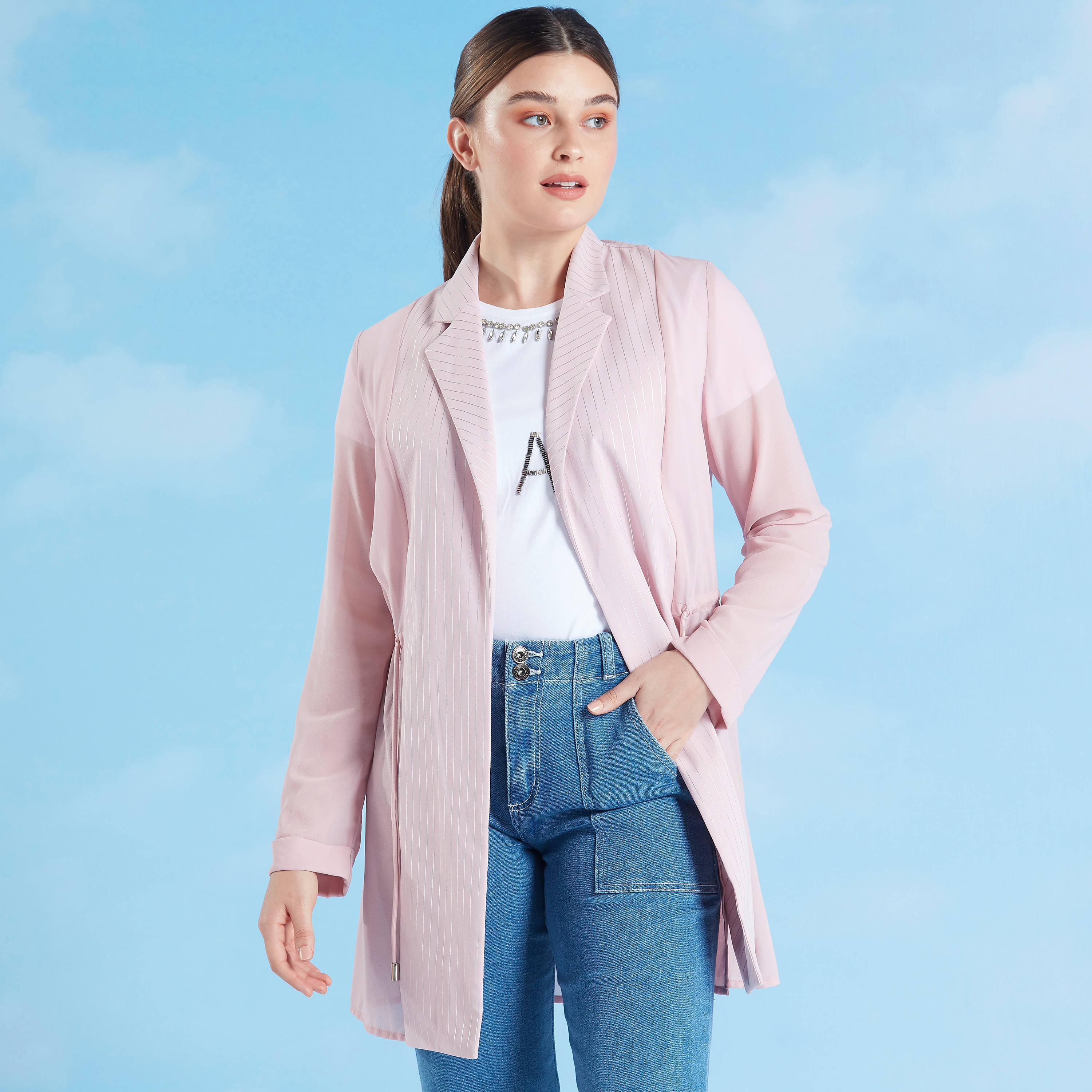 جاكيت بارز الملمس بأكمام طويلة وأربطة من آيكونيك-women-winterwear-coatsandjackets-jackets-image-3