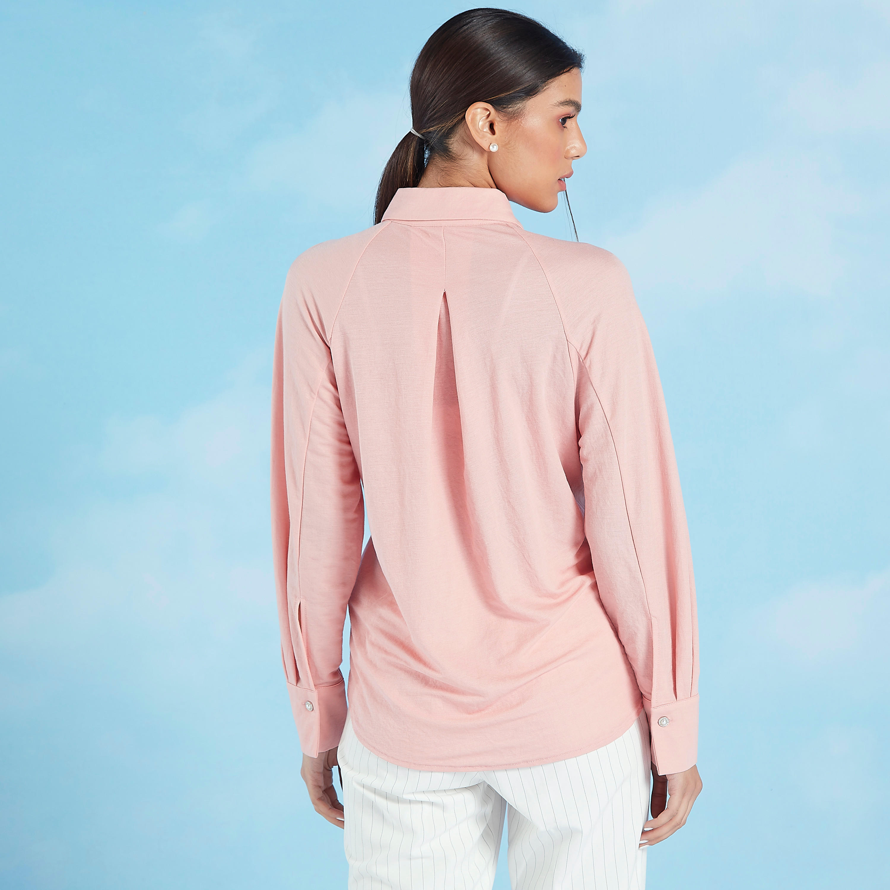 بلوزة سادة بأكمام طويلة وأربطة من آيكونيك-women-clothing-tshirts-image-1