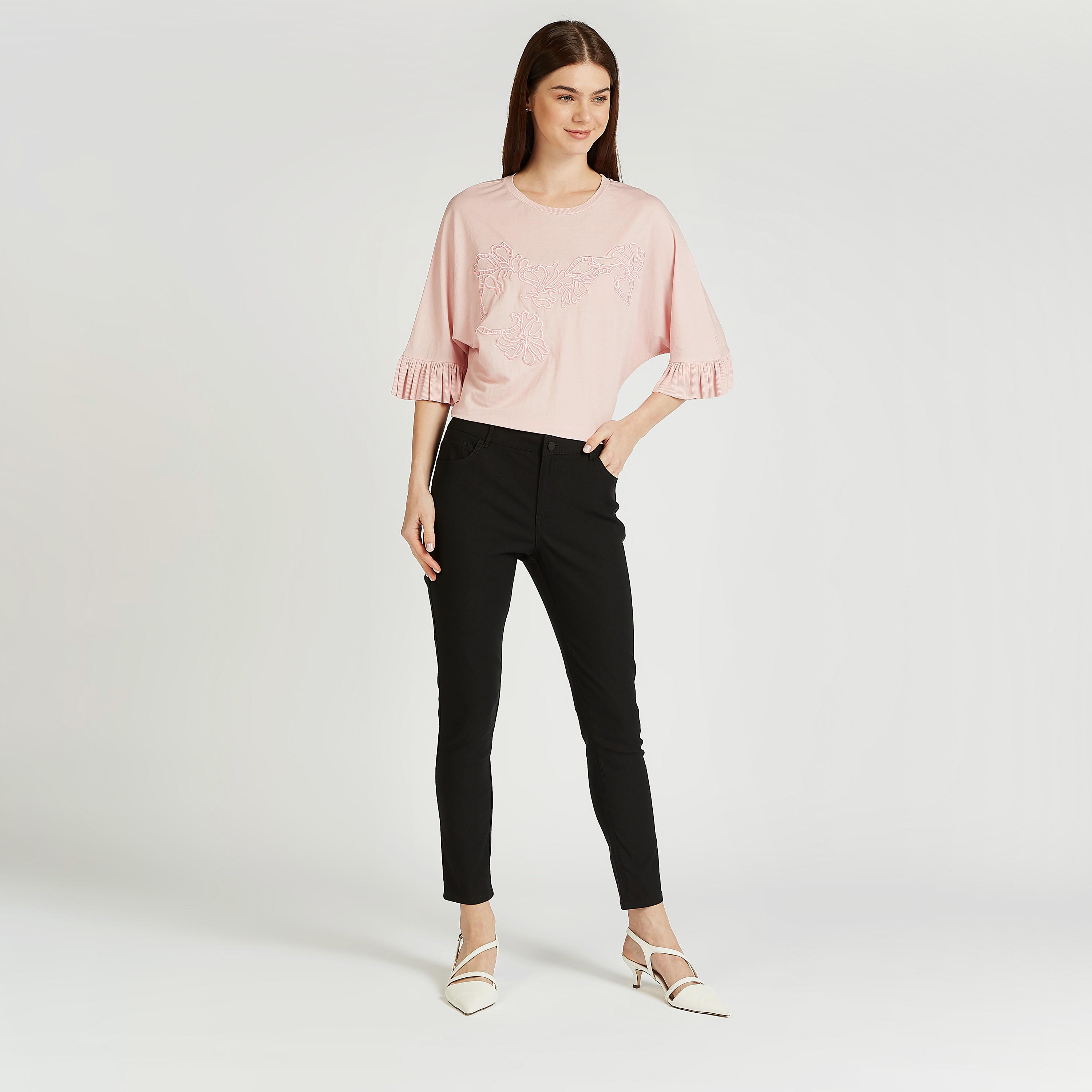 Iconic Embroidered Top with Round Neck and 3/4 Sleeves-women-clothing-shirtsandblouses-blouses-image-2