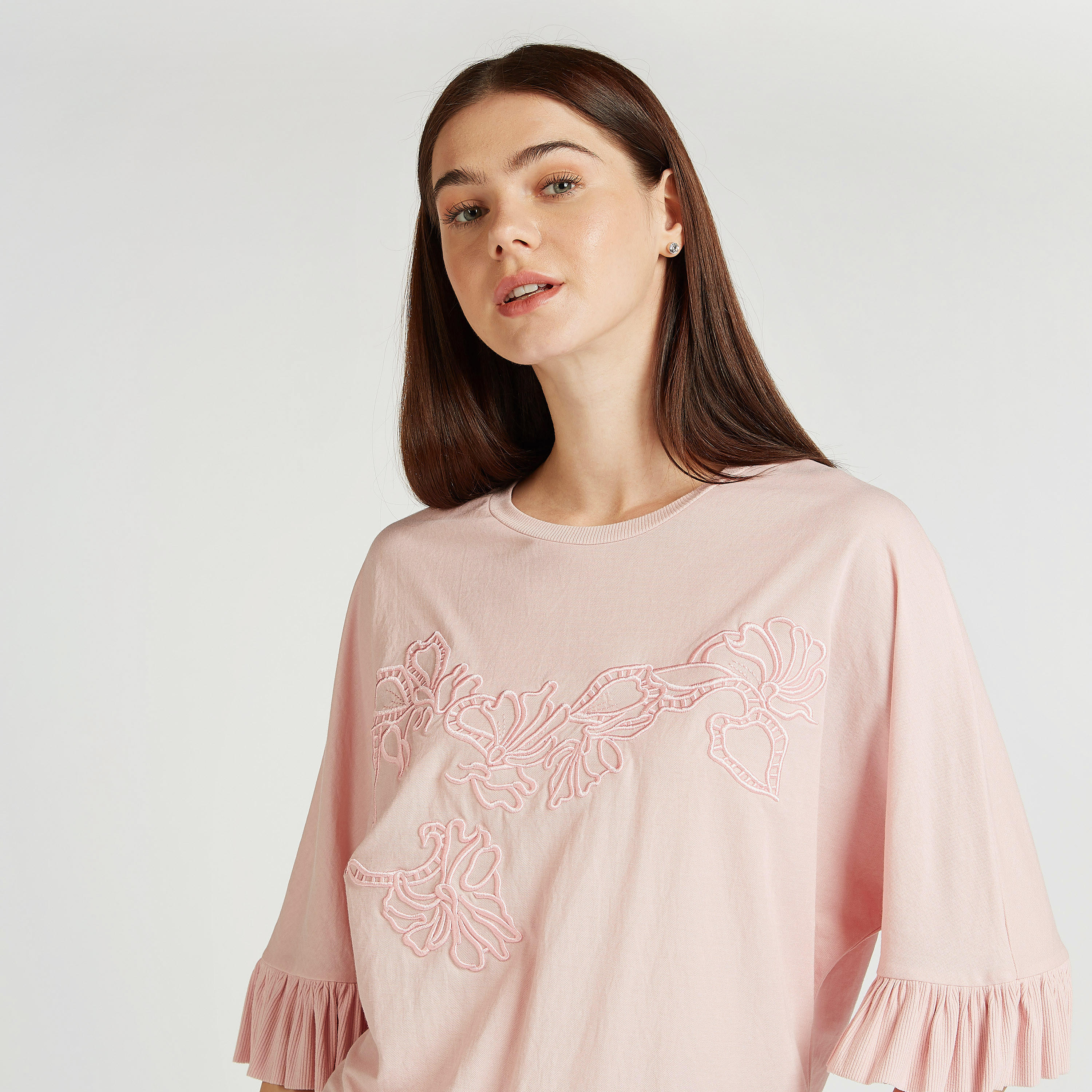 Iconic Embroidered Top with Round Neck and 3/4 Sleeves-women-clothing-shirtsandblouses-blouses-image-3