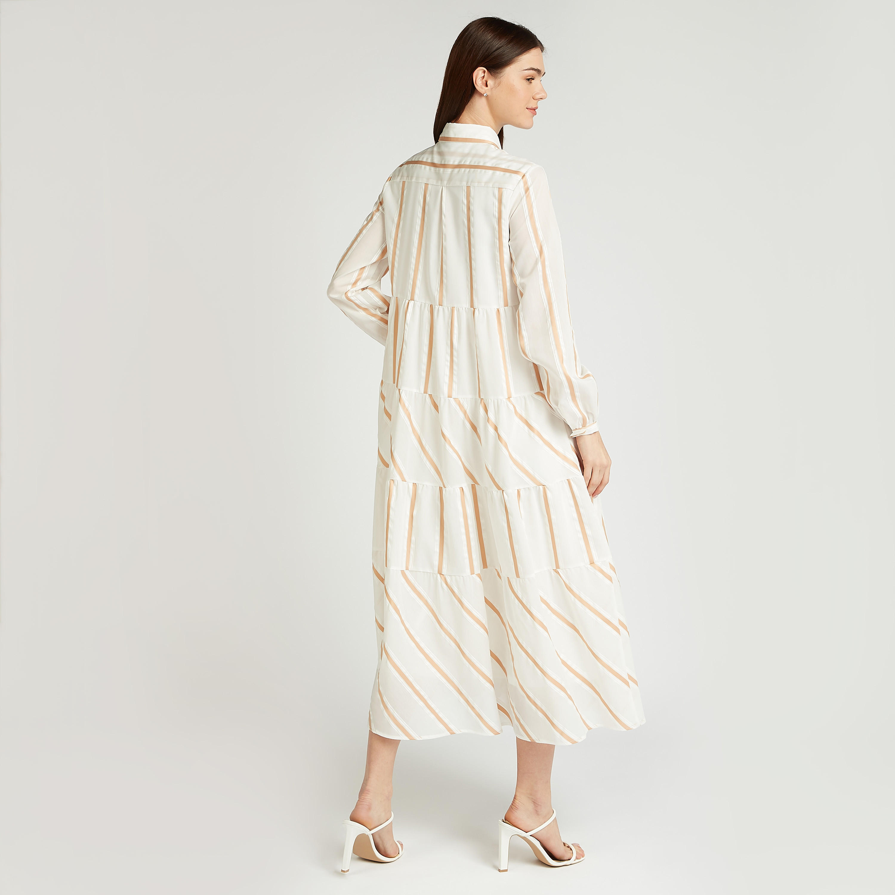 Iconic Striped Midi Shirt Dress with Spread Collar-women-clothing-dresses-image-3