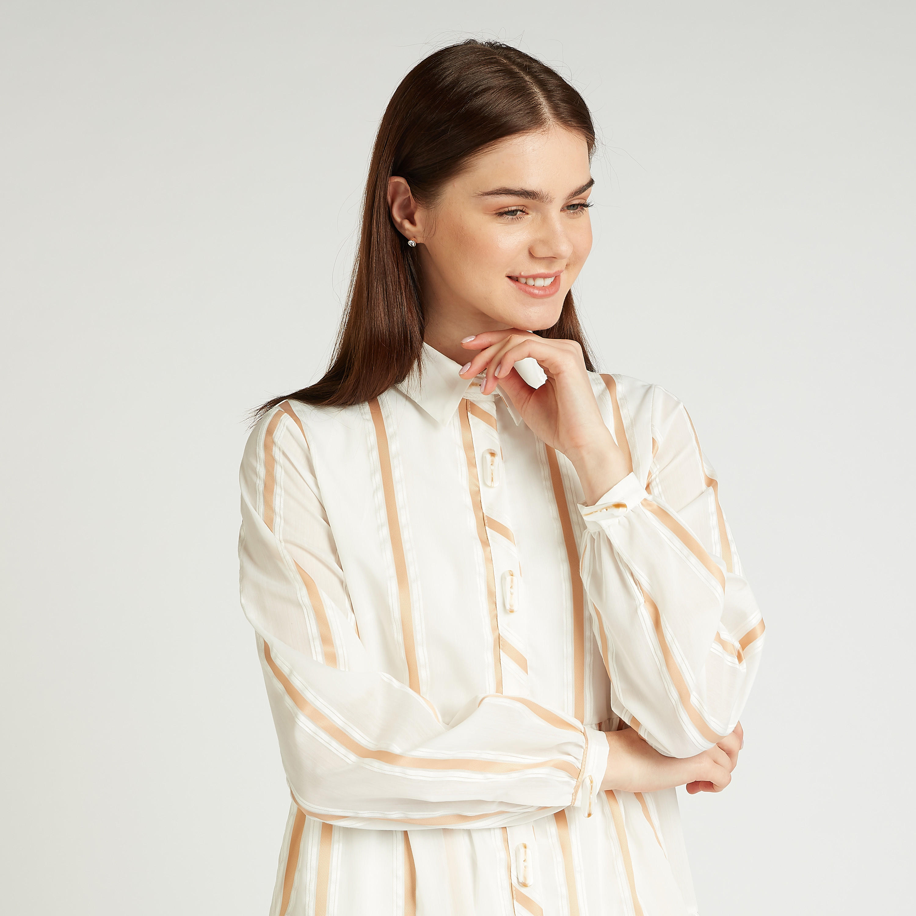 Iconic Striped Midi Shirt Dress with Spread Collar-women-clothing-dresses-image-4